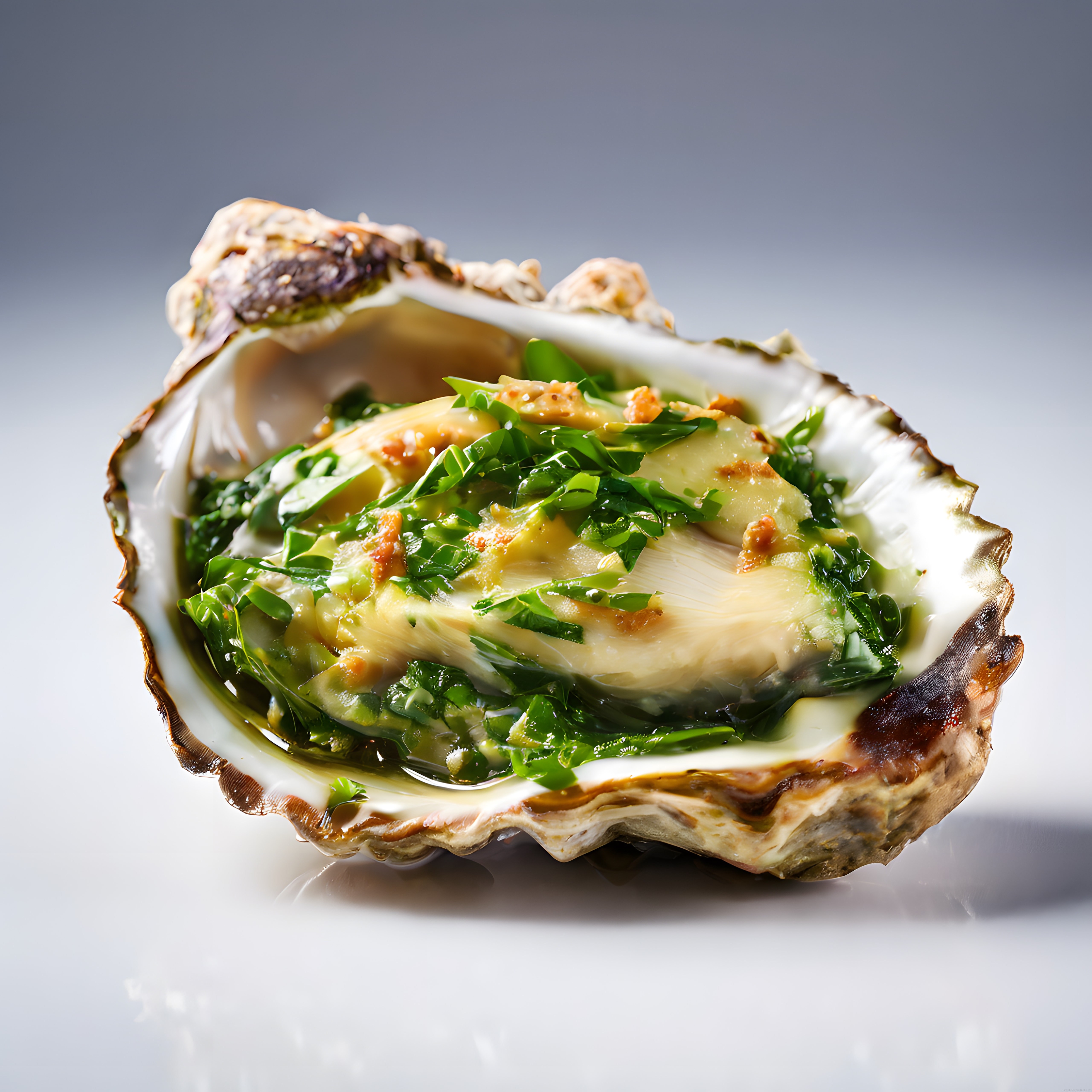Taze ıstırida makro fotoğraf, yeşilliklerle süslenmiş gourmet deniz ürünü