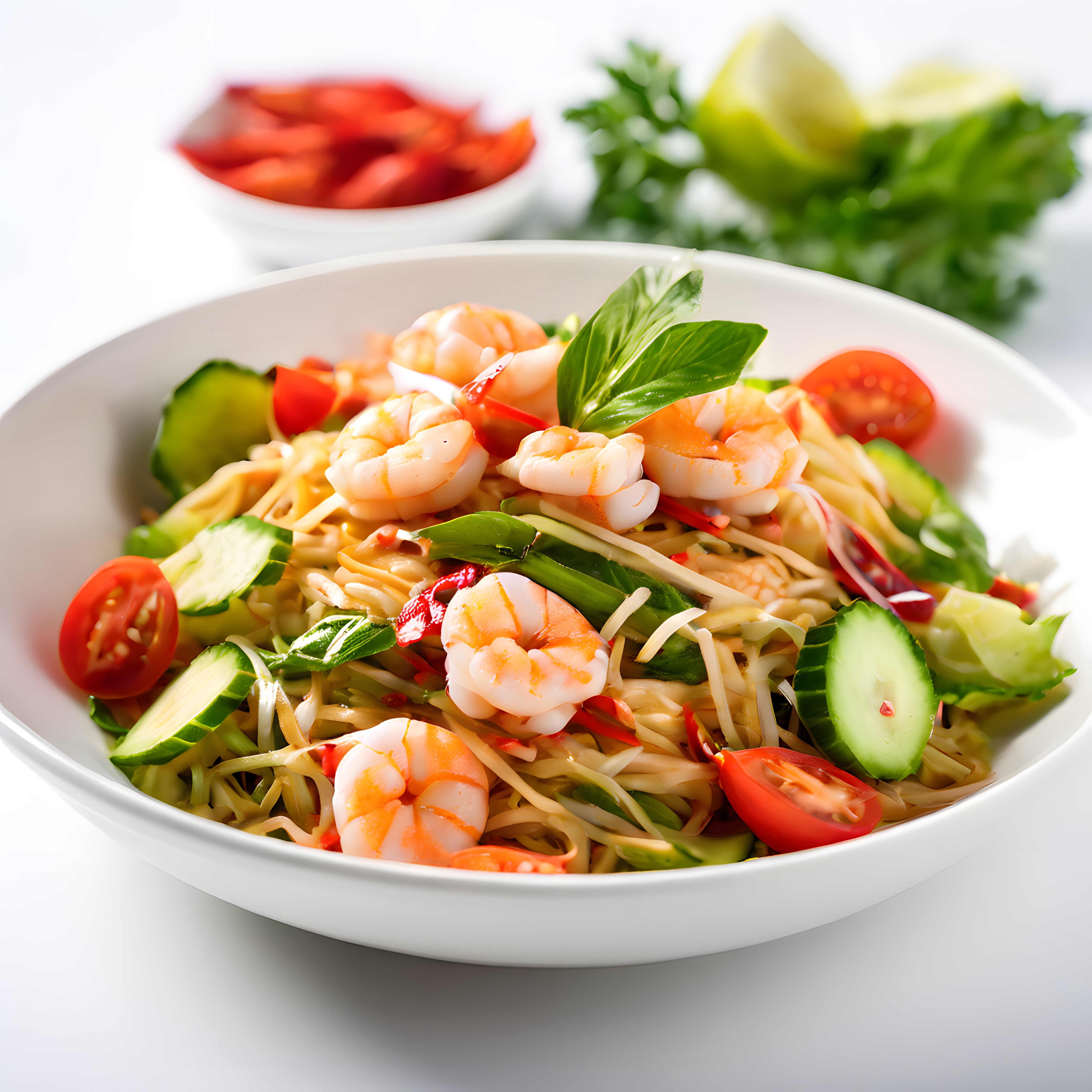 Taze Karidesli Noodle Salatası: Sağlıklı ve Renkli Asya Mutfağı Lezzeti
