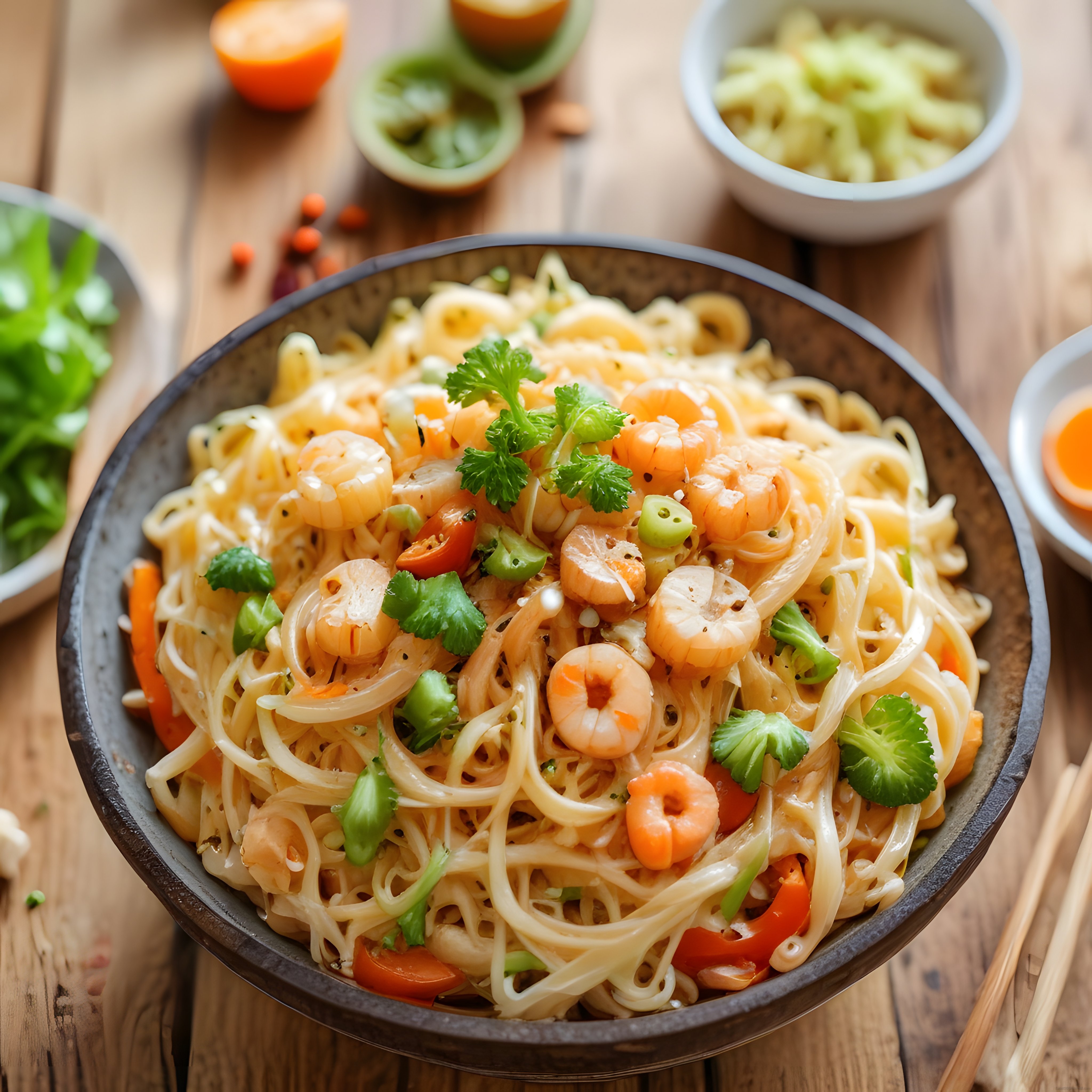 taze karidesli sebzeli noodle kasesi doğu asya mutfağından nefis makarna tarifi