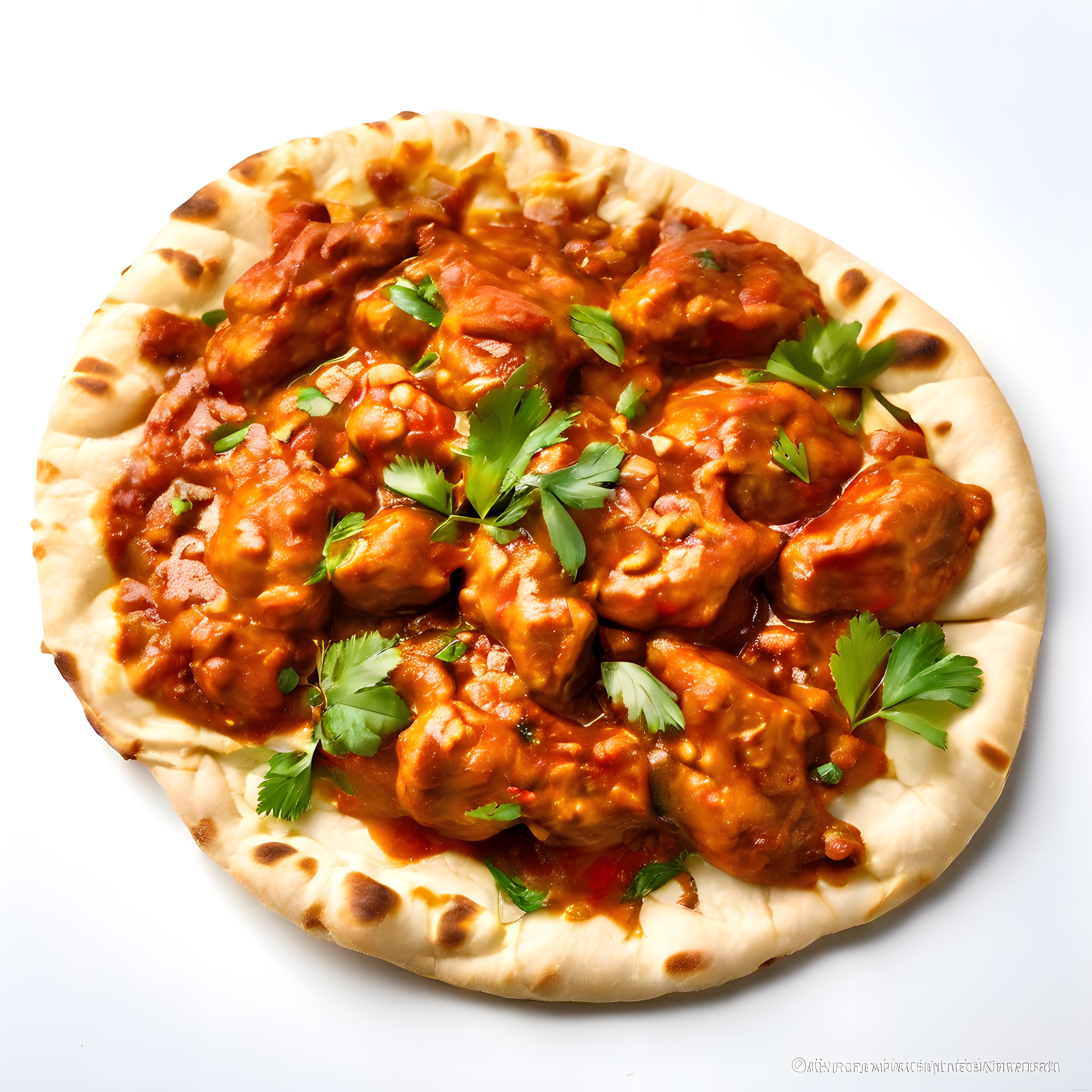 Taze Kişniş Süslü Kremalı Tavuk Curry ve Fırınlanmış Hint Ekmeği Tabağı
