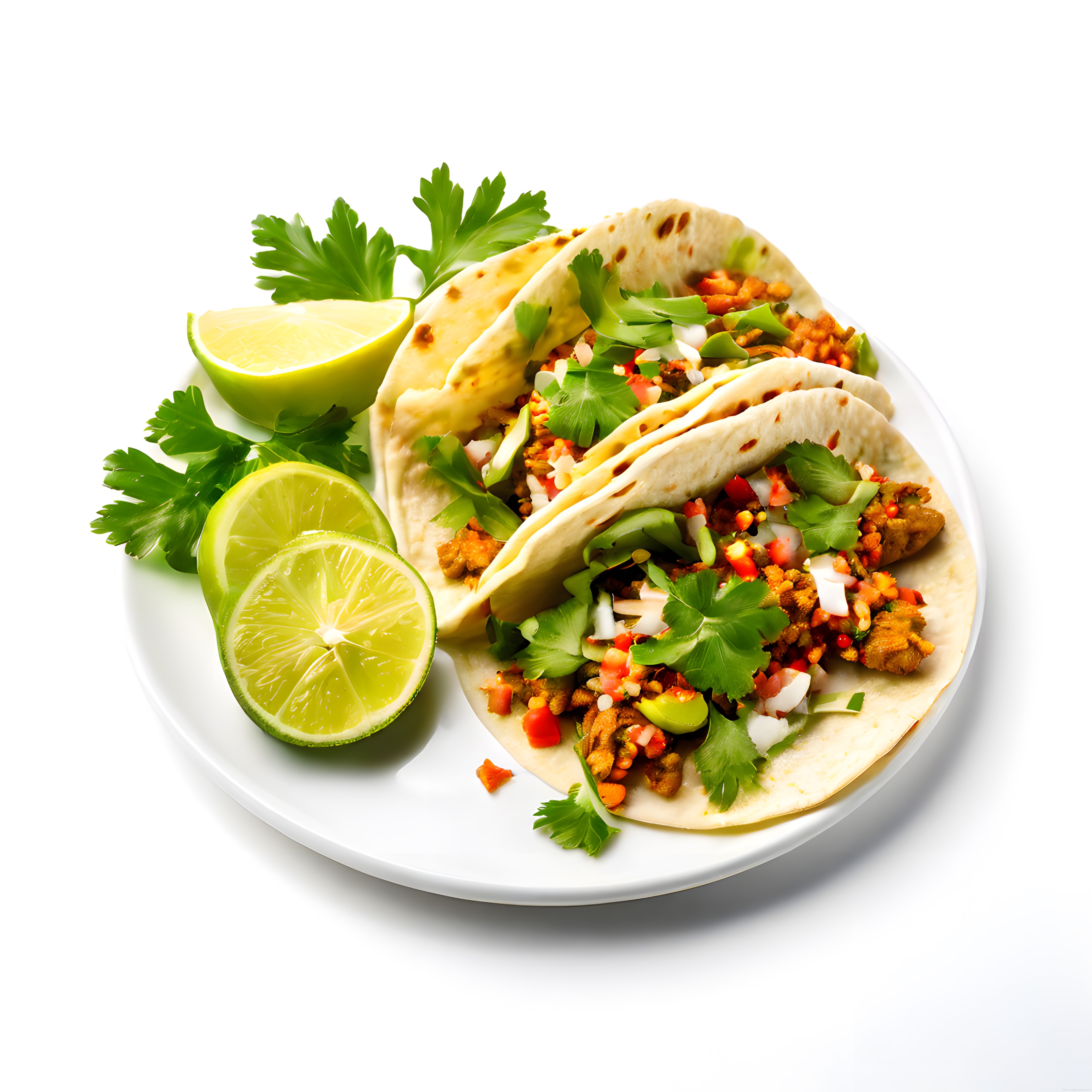 Taze Kişniş ve Limon Eşliğinde Servis Edilmiş Etli Meksika Tacos