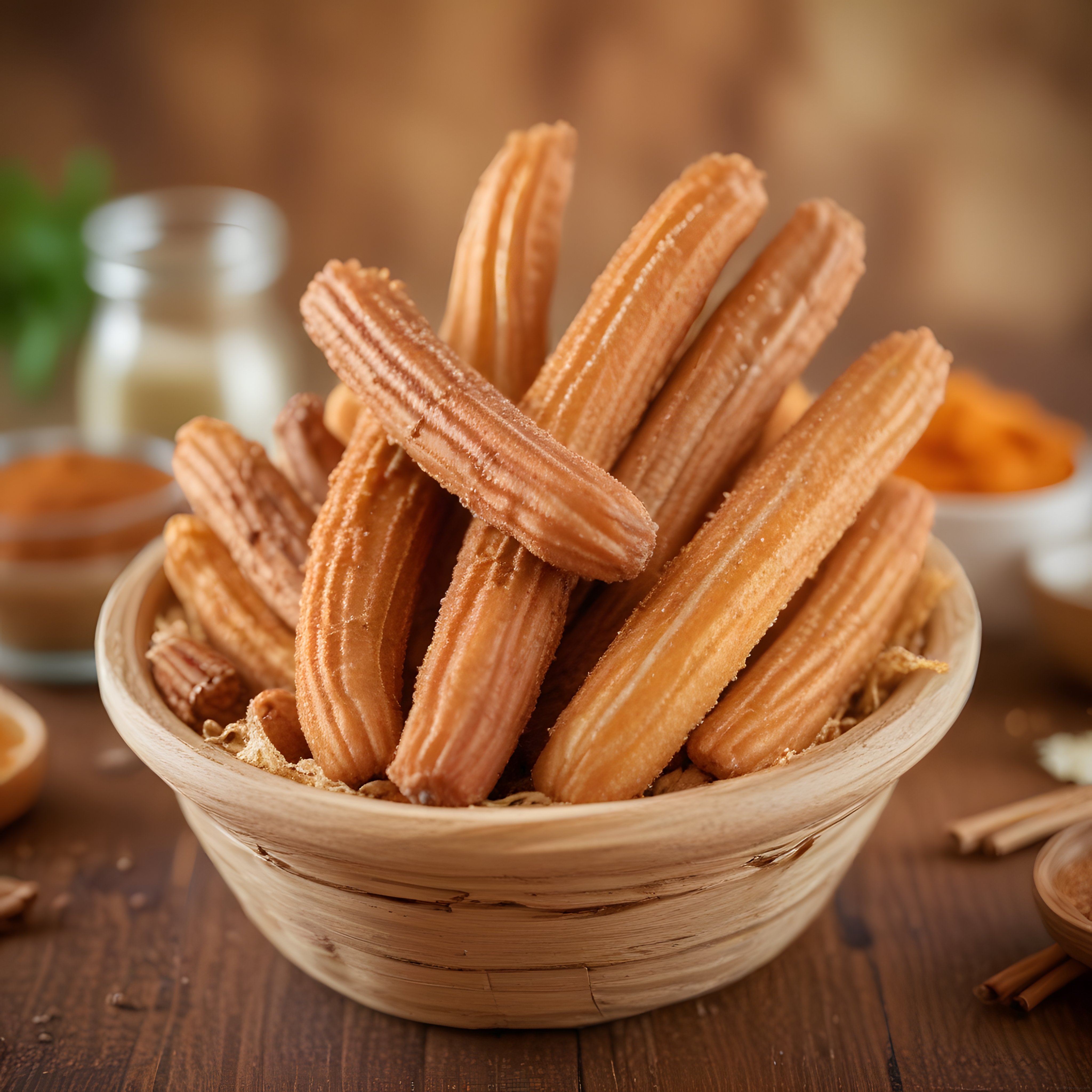Taze Kızarmış Churros: Şekerli Çıtır Tatlı ve Çikolata Sosu Eşliğinde