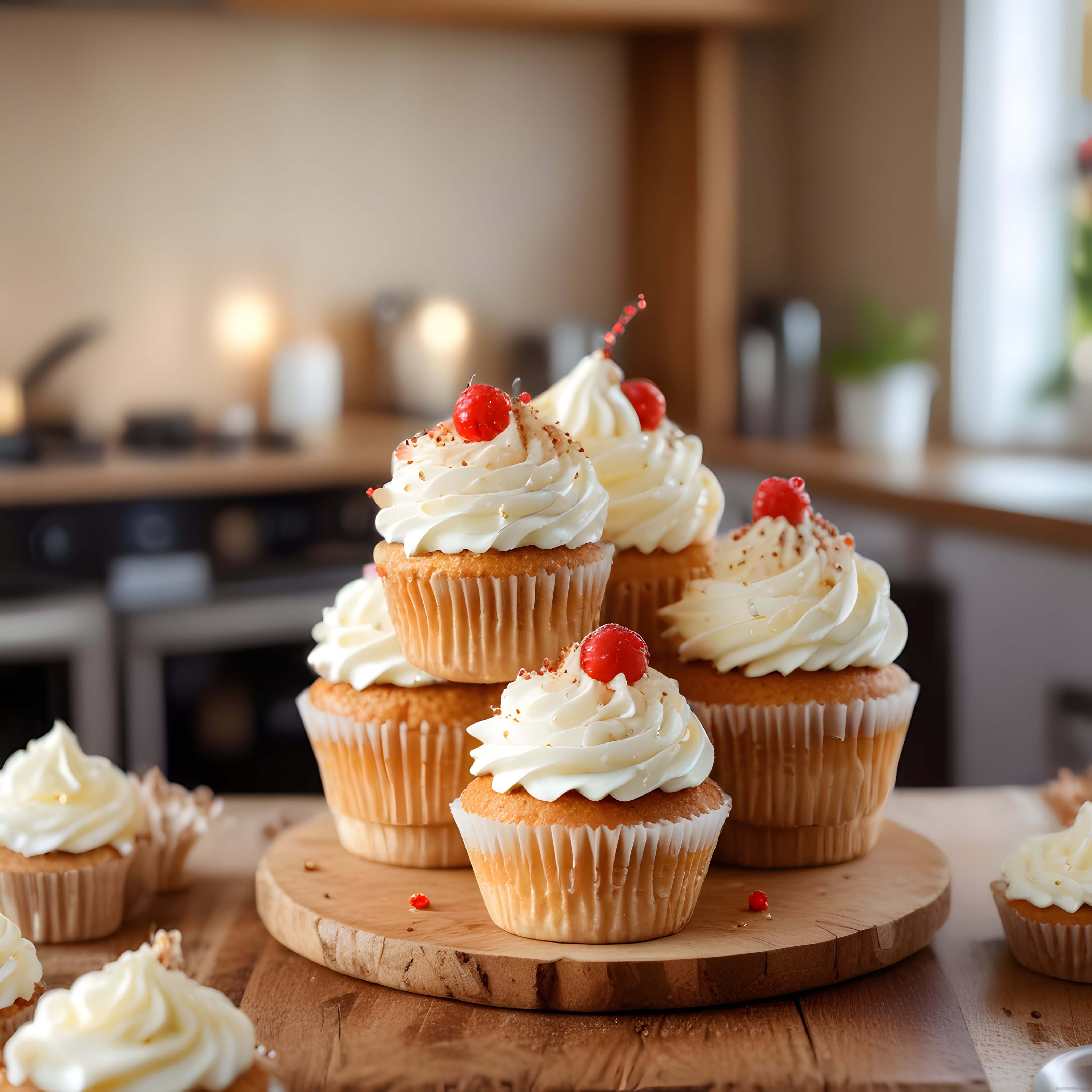 Taze Kremalı Cupcake'ler: Ev Yapımı Kirazlı Tatlıların Mutfak Keyfi