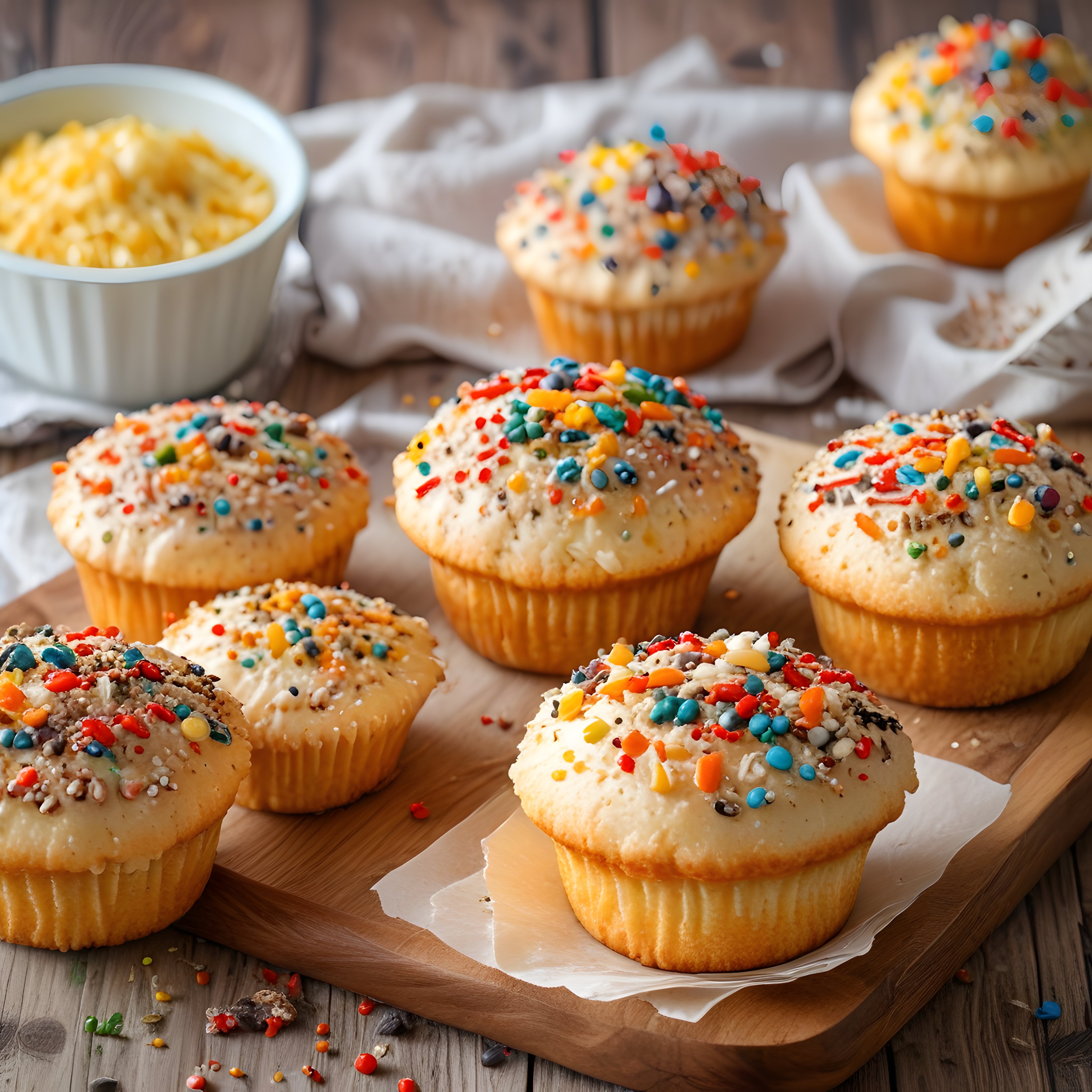 Taze Kremalı Cupcake'ler Üzerinde Gökkuşağı Renkli Tatlı Serpmeler