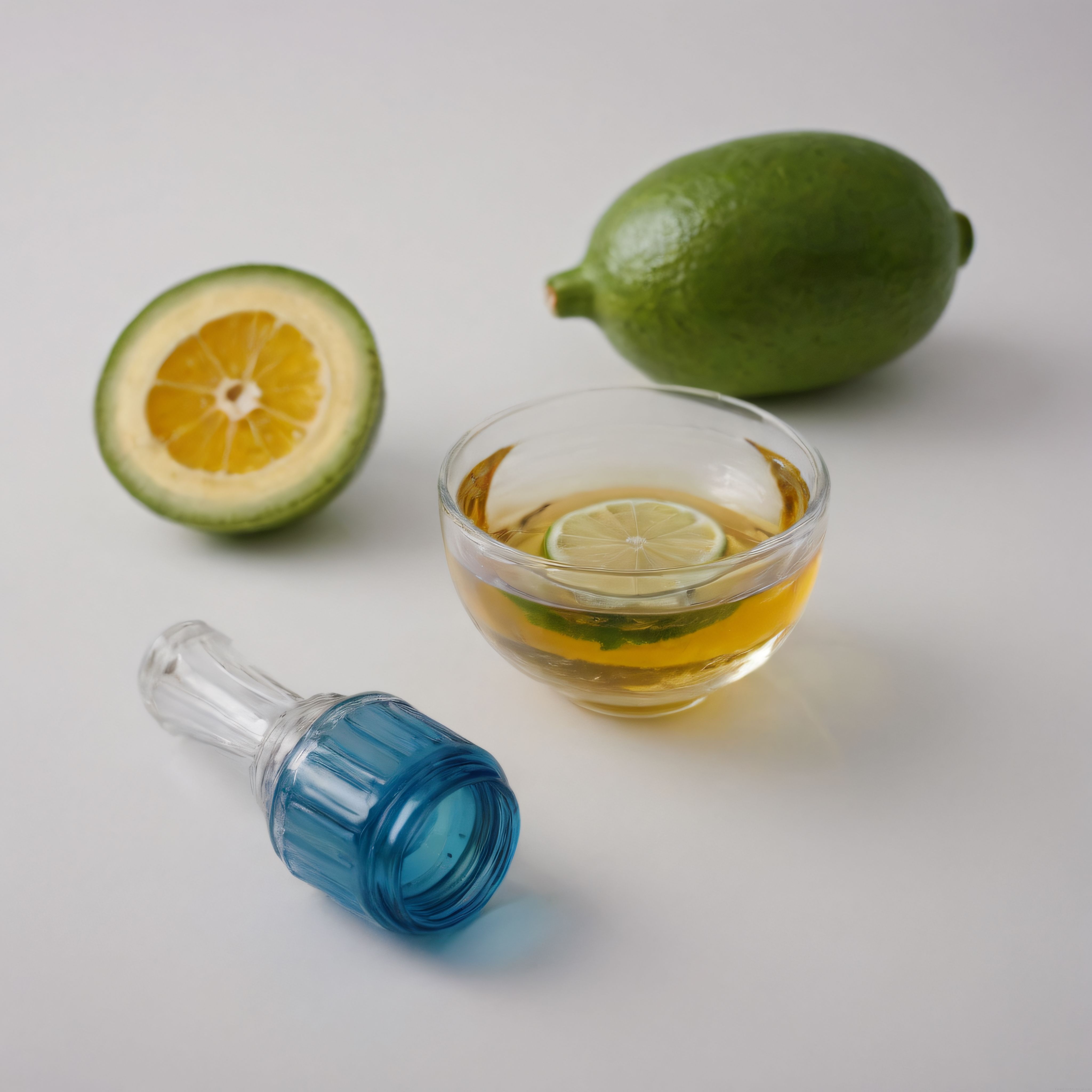 Taze Limonlu Bitki Çayı, Yeşil Lime ve Mavi Cam Sıkacak ile Serinletici Sunum