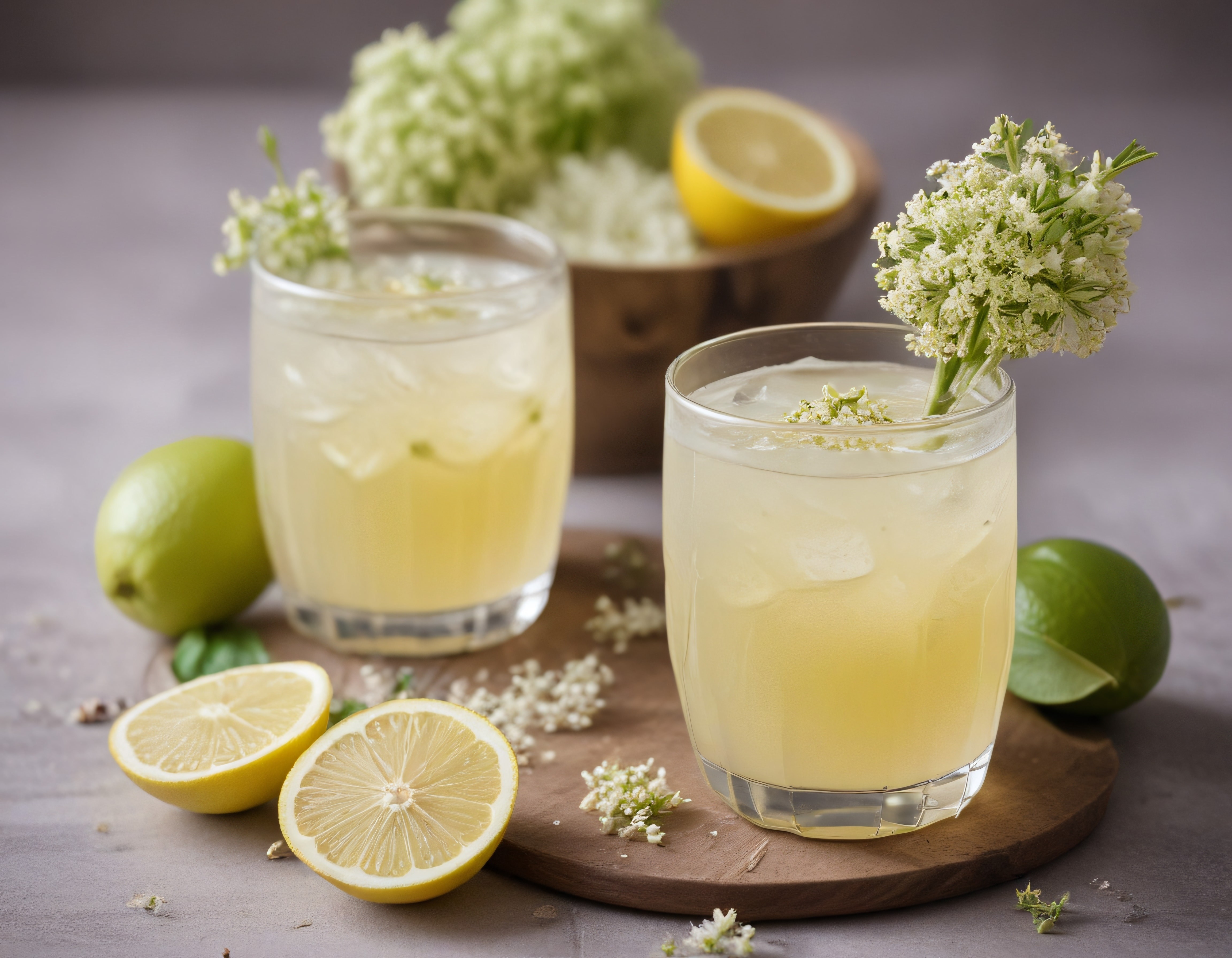 Taze Limonlu Serinletici İçecek ve Beyaz Çiçeklerle Yaz Sunumu