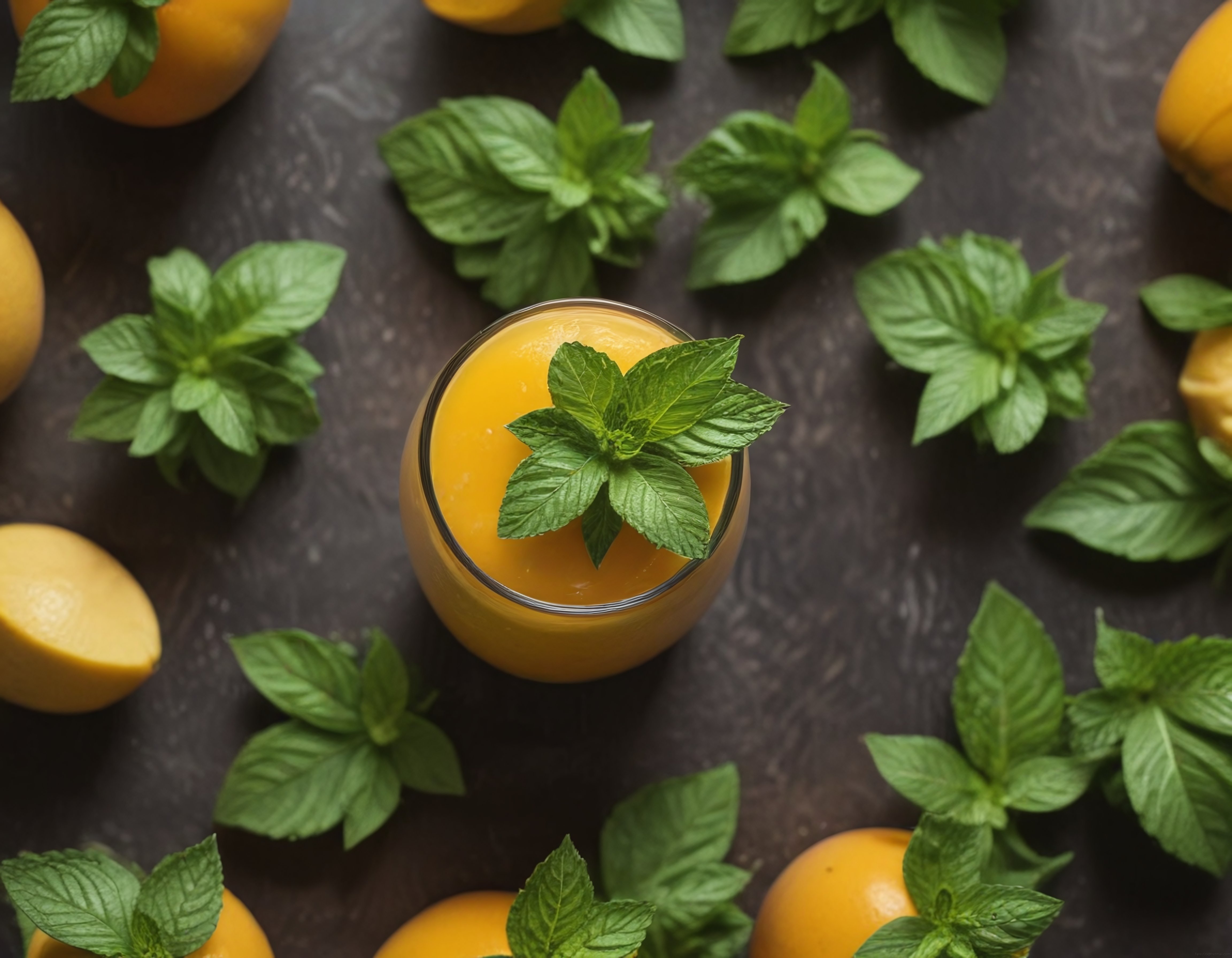 Taze Mango ve Nane Yapraklarıyla Süslenmiş Ferahlatıcı Smoothie Sunumu