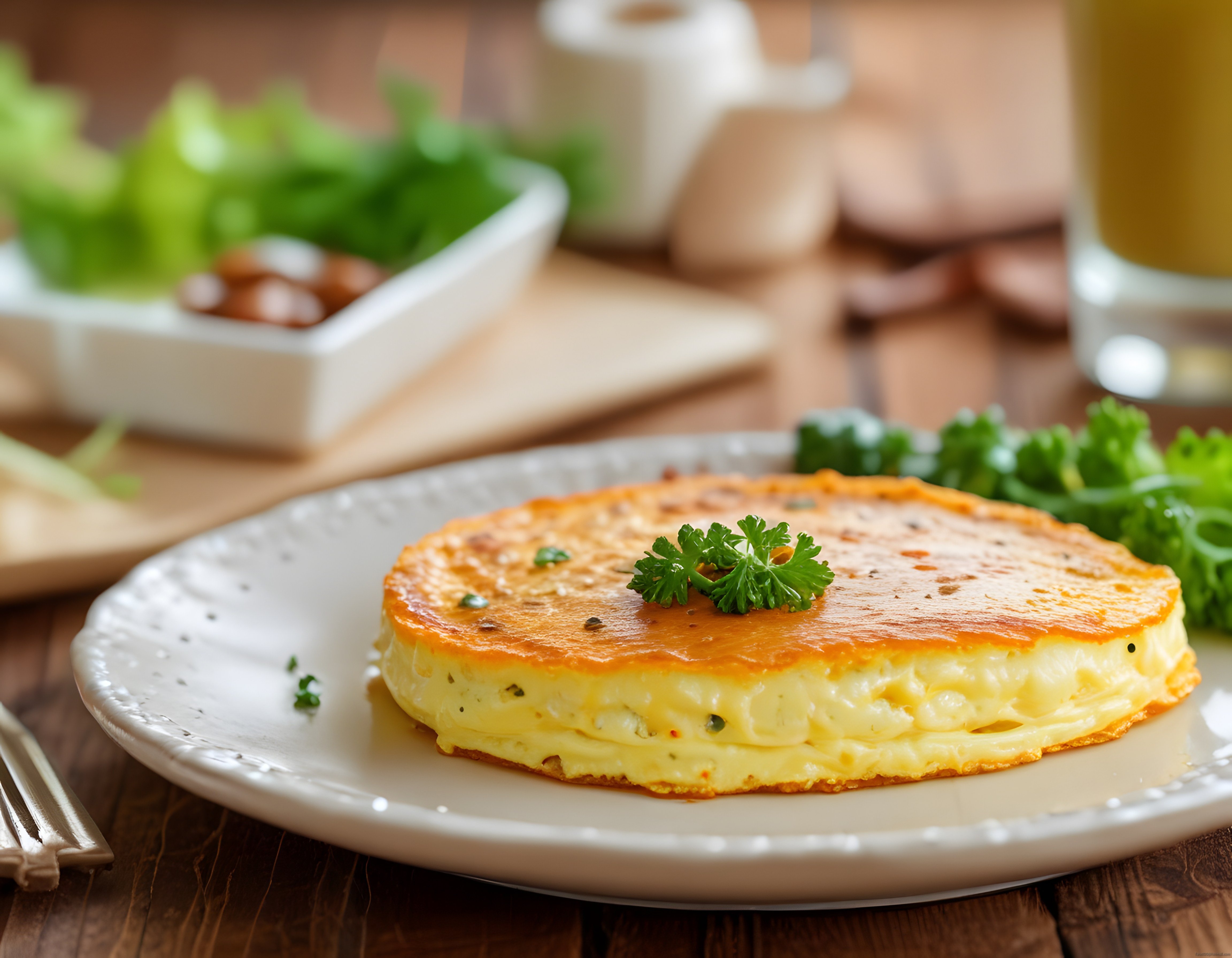 Taze Maydanozla Süslenmiş Kabarık Omlet Tarifi ve Kahvaltı Sunumu
