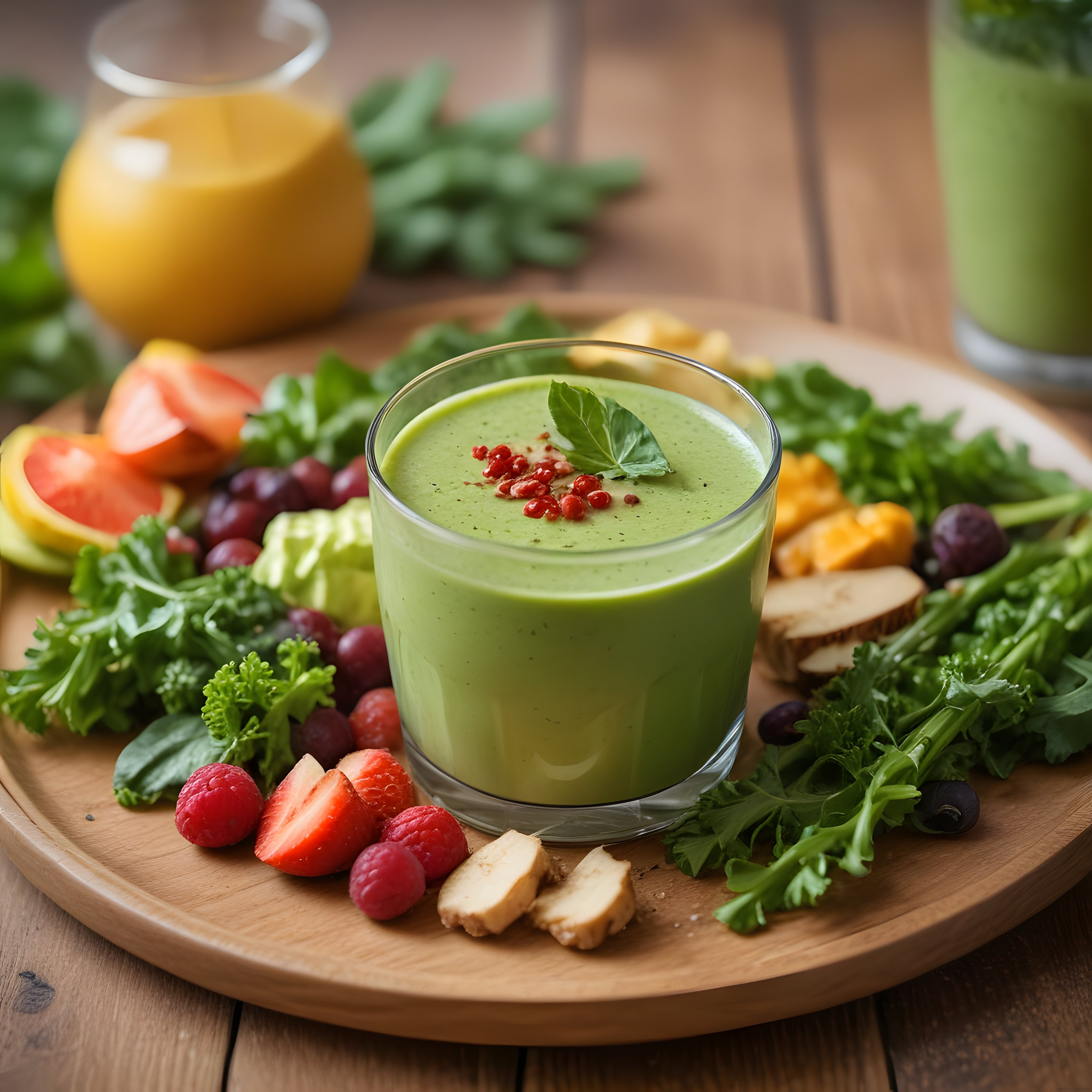 Taze Meyve ve Sebzelerle Hazırlanmış Besleyici Yeşil Smoothie Sunumu