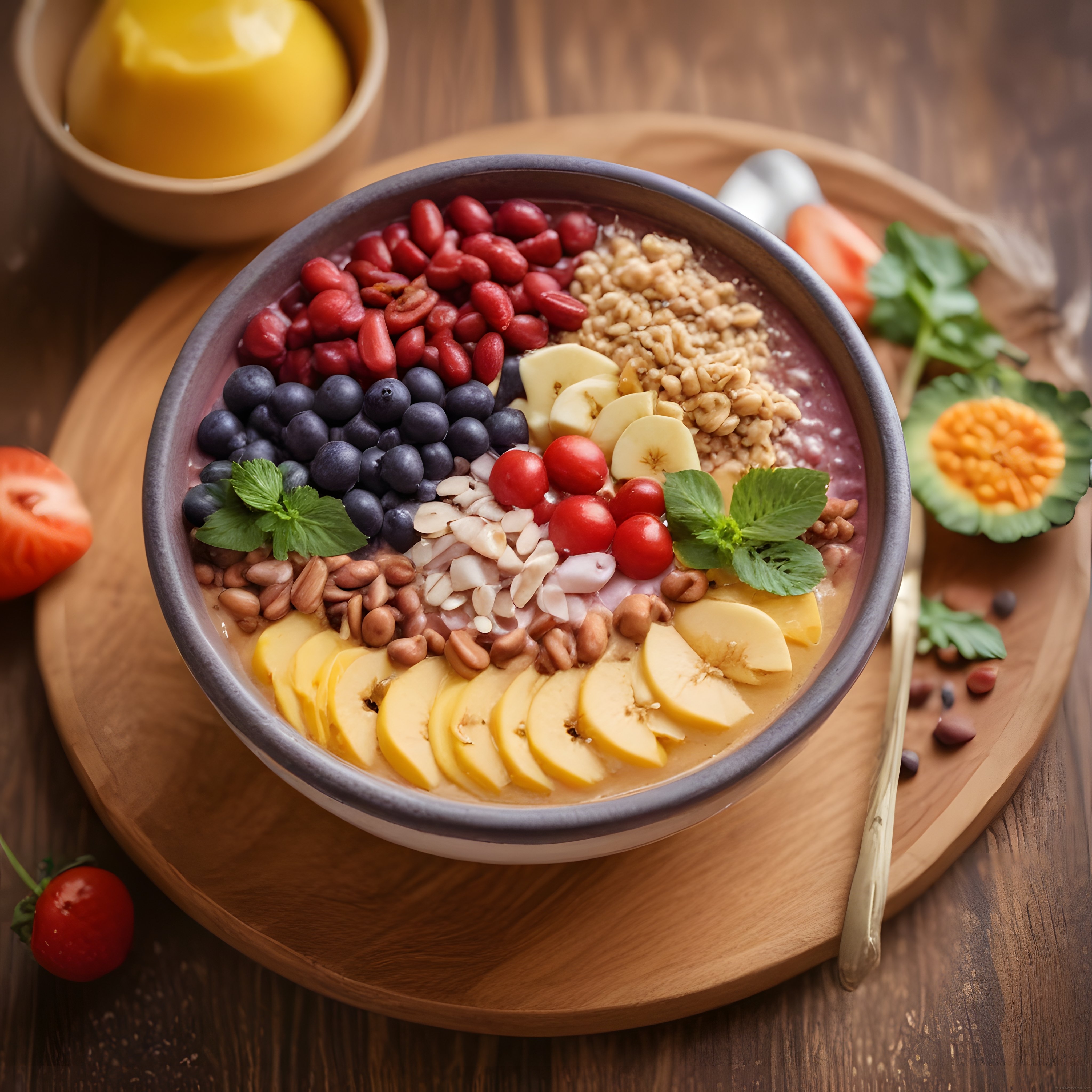 Taze Meyveler ve Granola ile Süslenmiş Sağlıklı Smoothie Bowl Kahvaltısı
