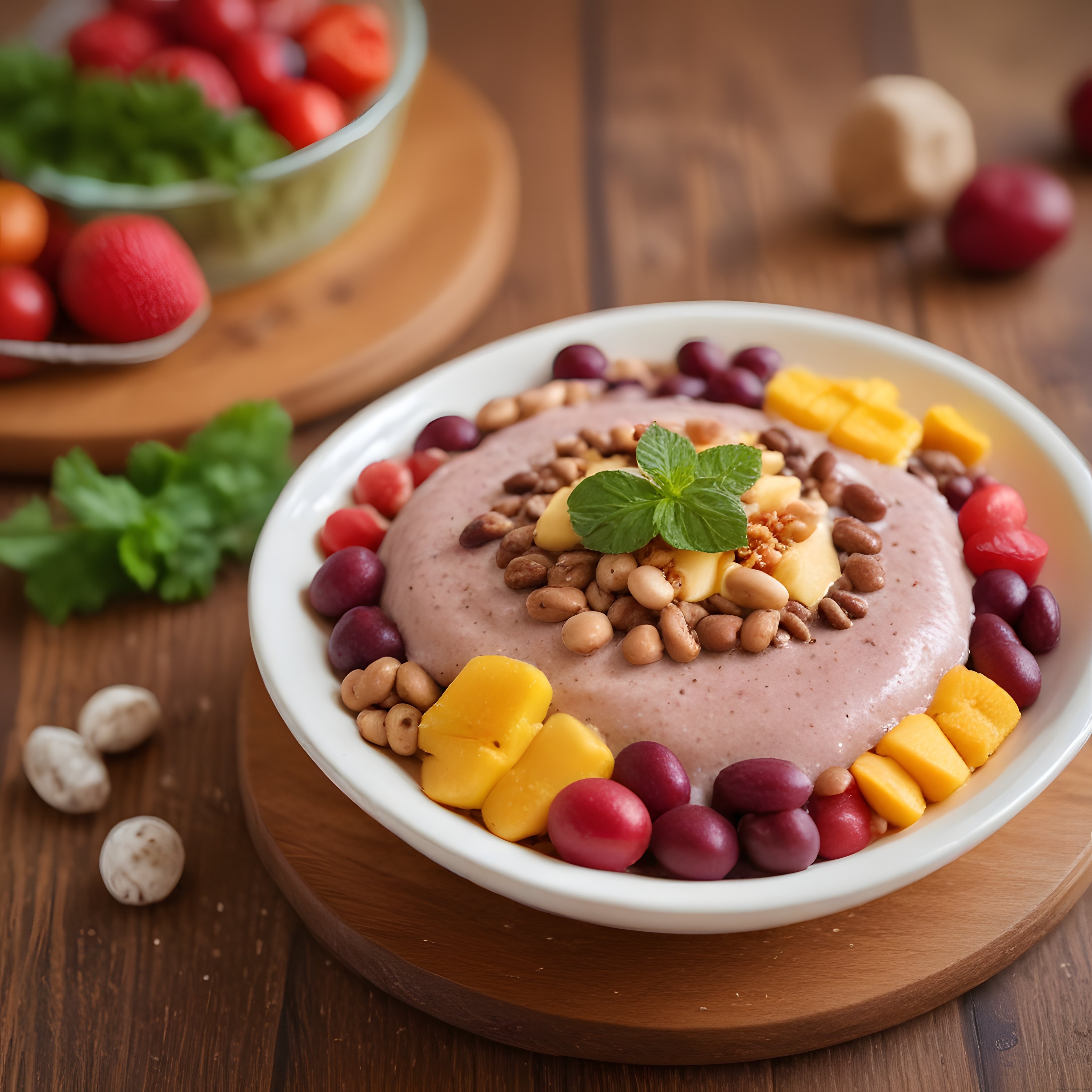 Taze Meyveler ve Kuruyemişlerle Süslenmiş Kahvaltılık Smoothie Bowl