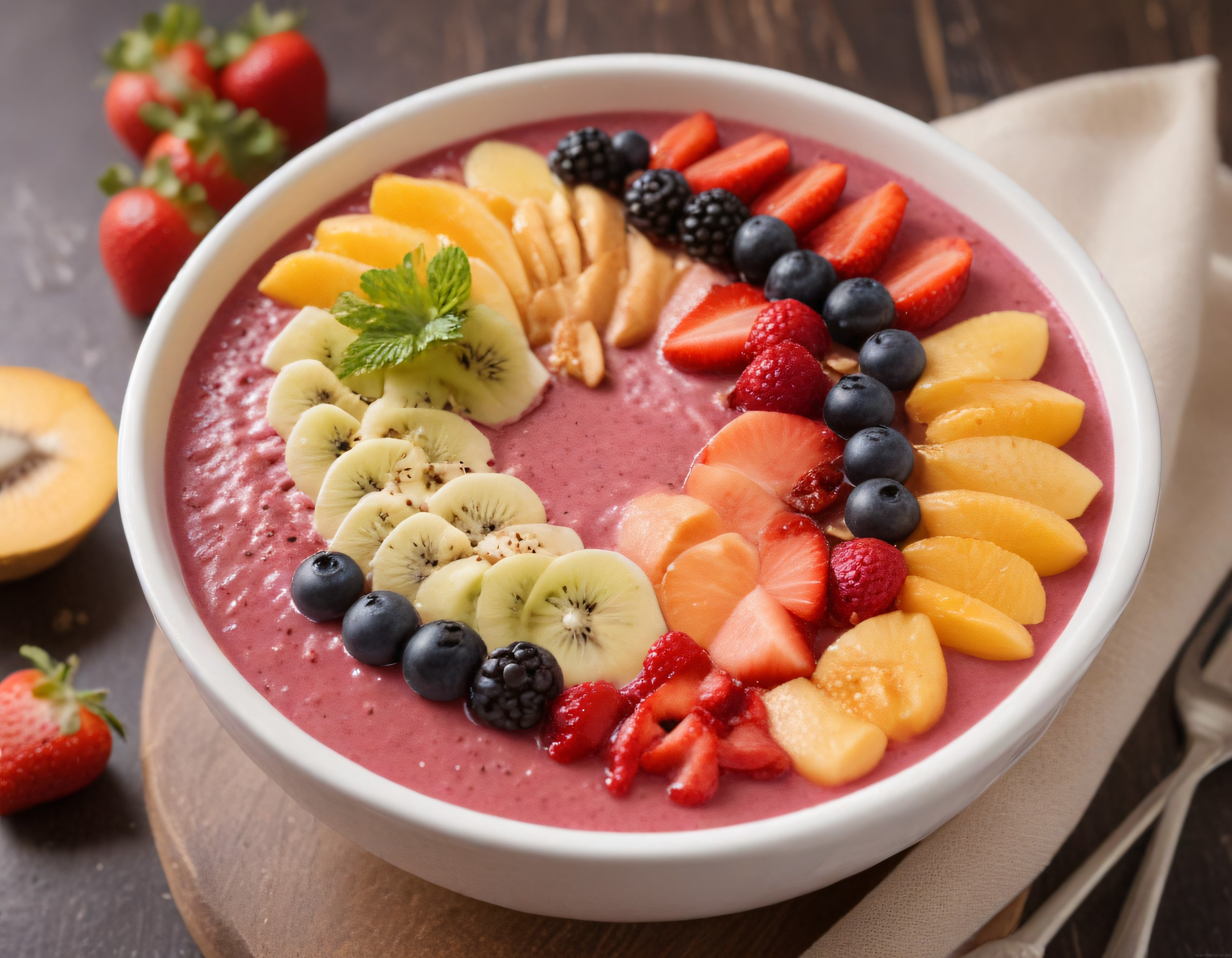 Taze Meyvelerle Bezenmiş Sağlıklı ve Lezzetli Acai Smoothie Kasesi