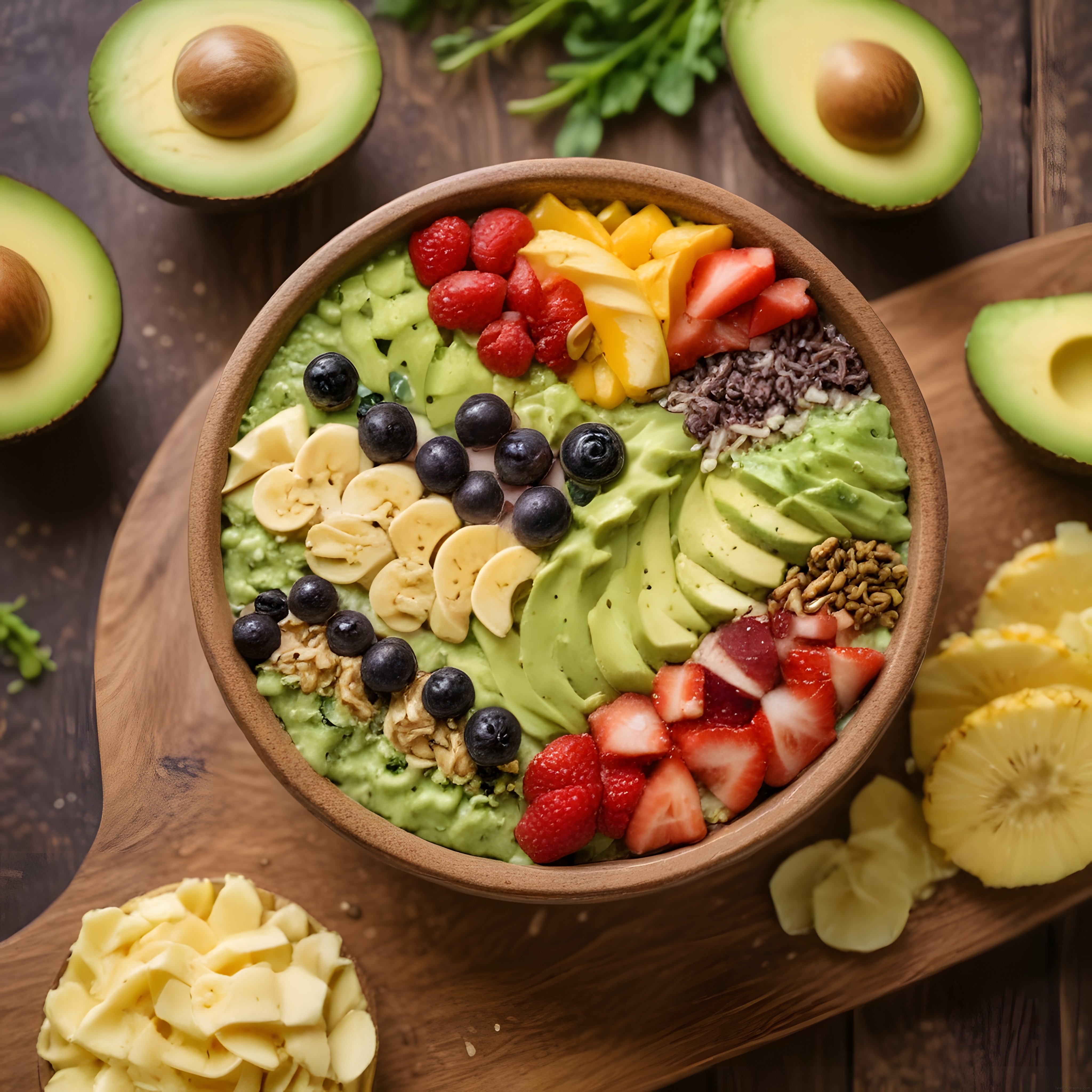 Taze Meyvelerle Süslenmiş Avokado Smoothie Bowl Kahvaltı Tarifi