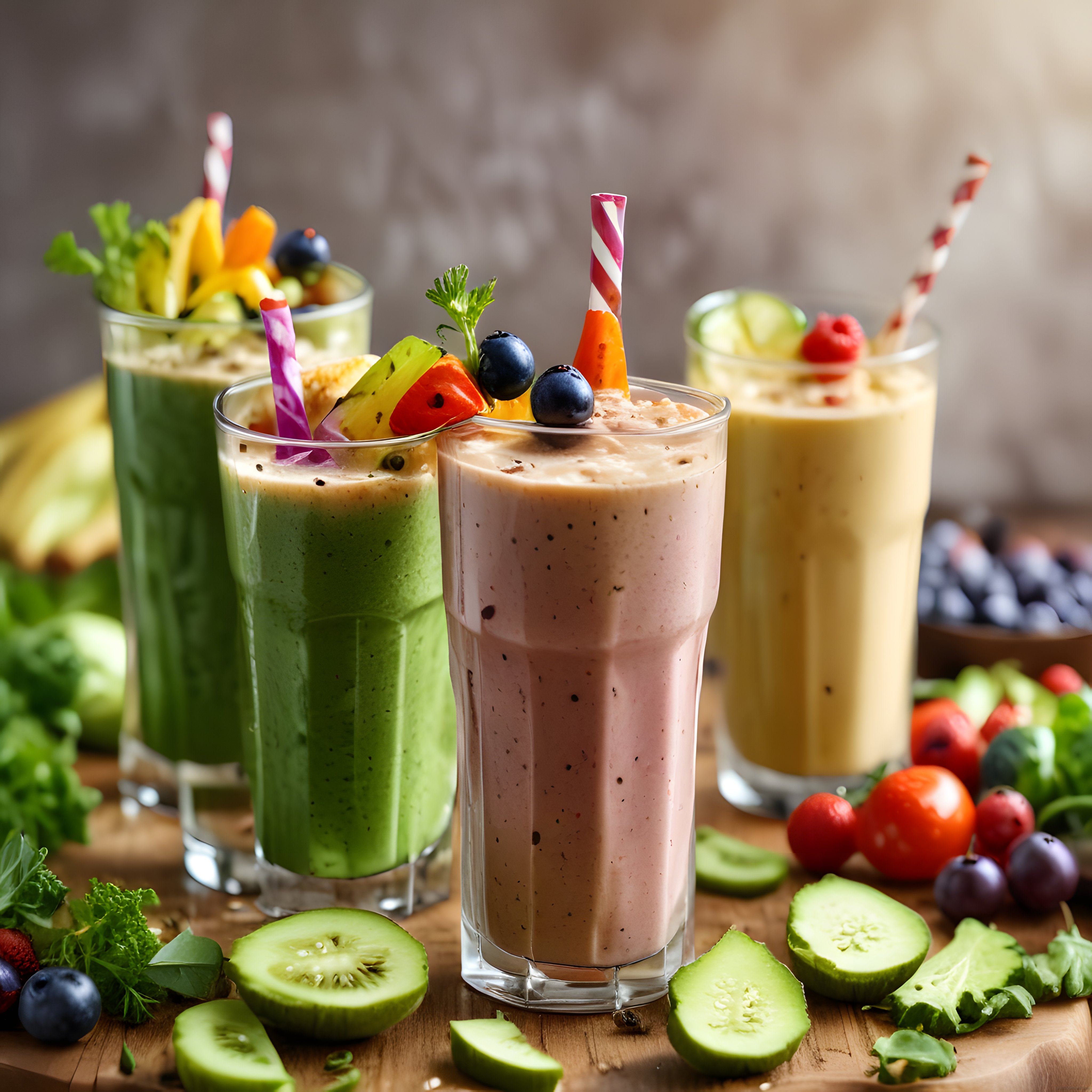 Taze Meyvelerle Süslenmiş Sağlıklı Detoks Smoothie Bardakları