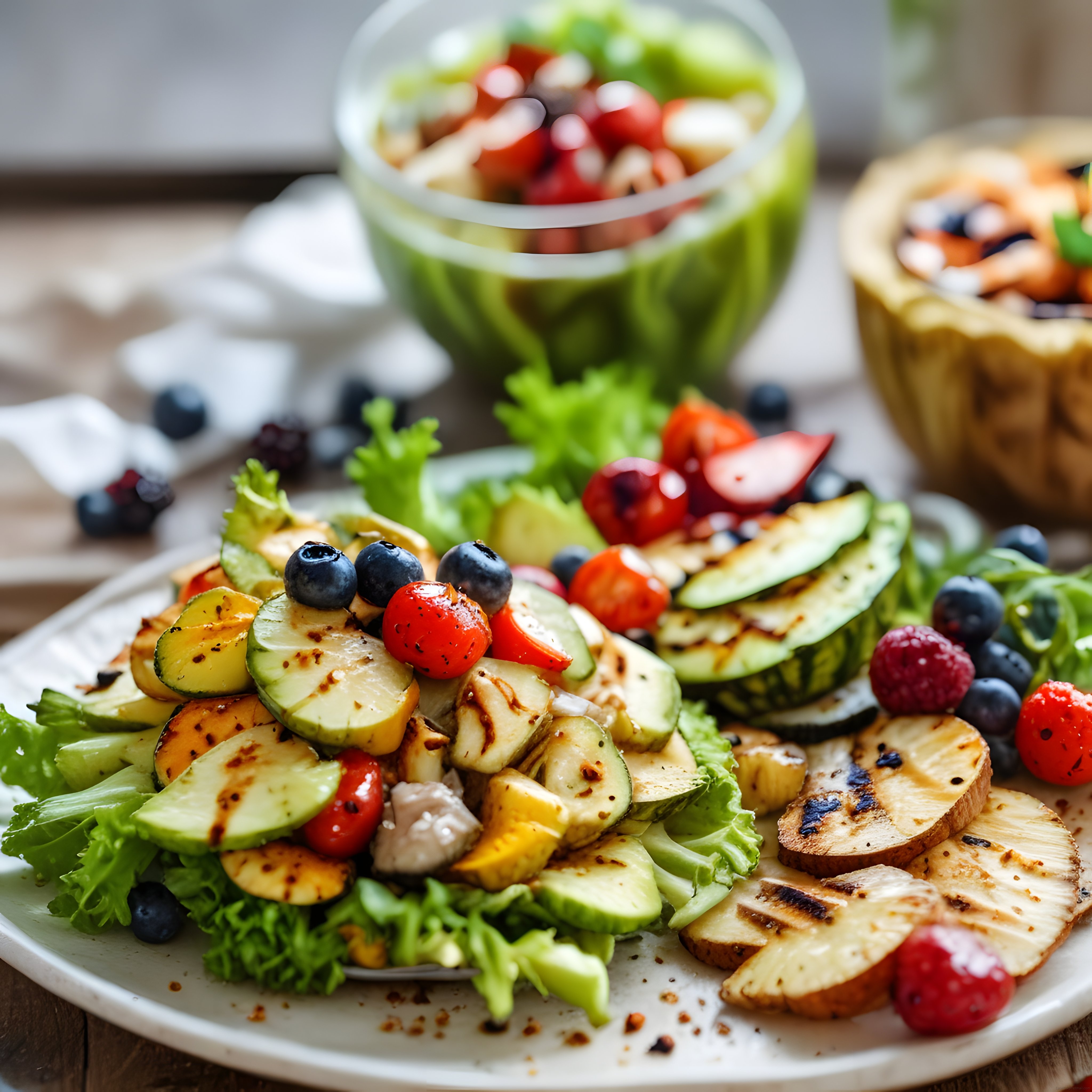 Taze Meyveli Avokadolu Renkli Vegan Kahvaltı Tabağı ve Smoothie Kasesi Sunumu