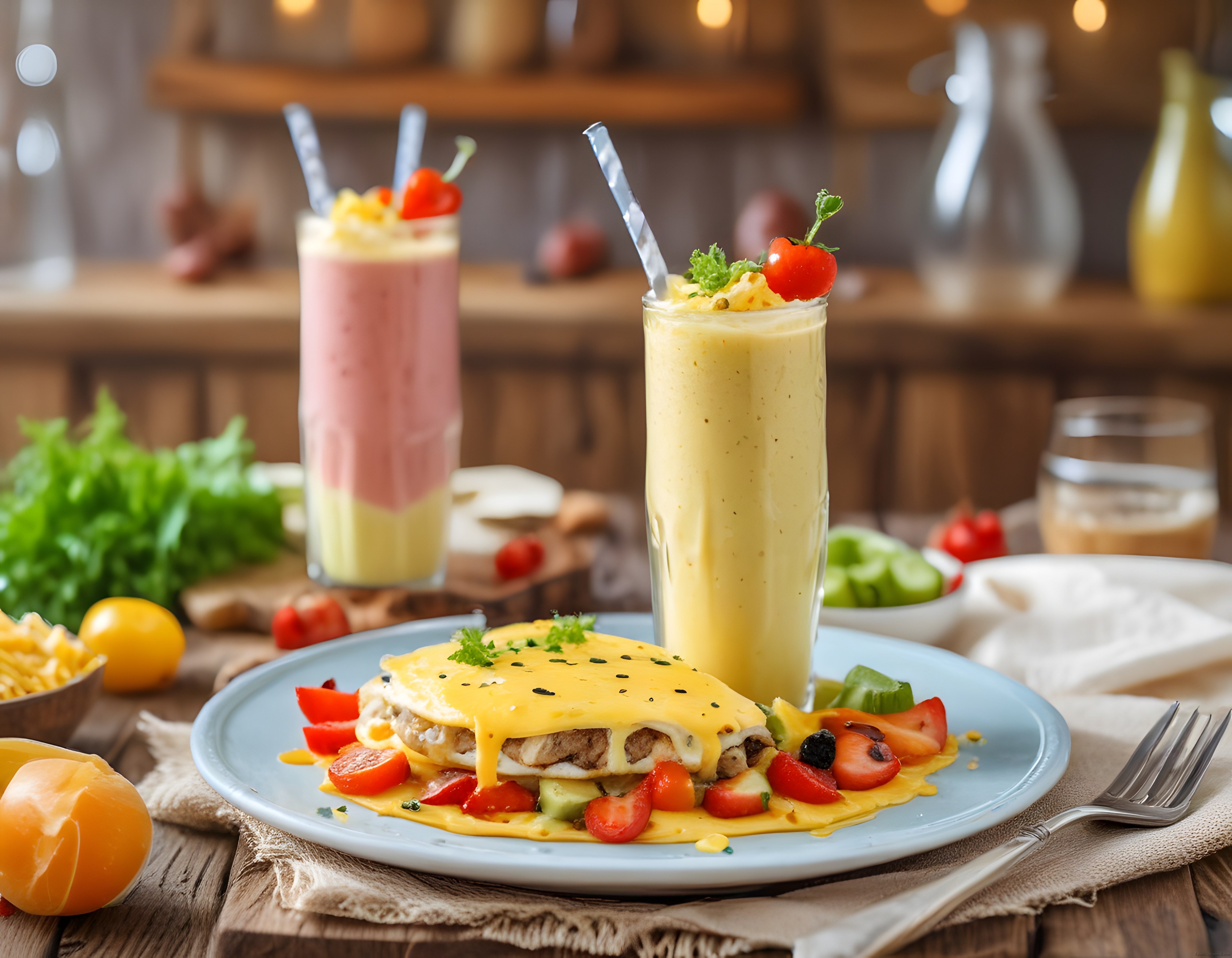 Taze Meyveli Kahvaltı Tabağı ve Renkli Smoothie ile Güne Lezzetli Başlangıç