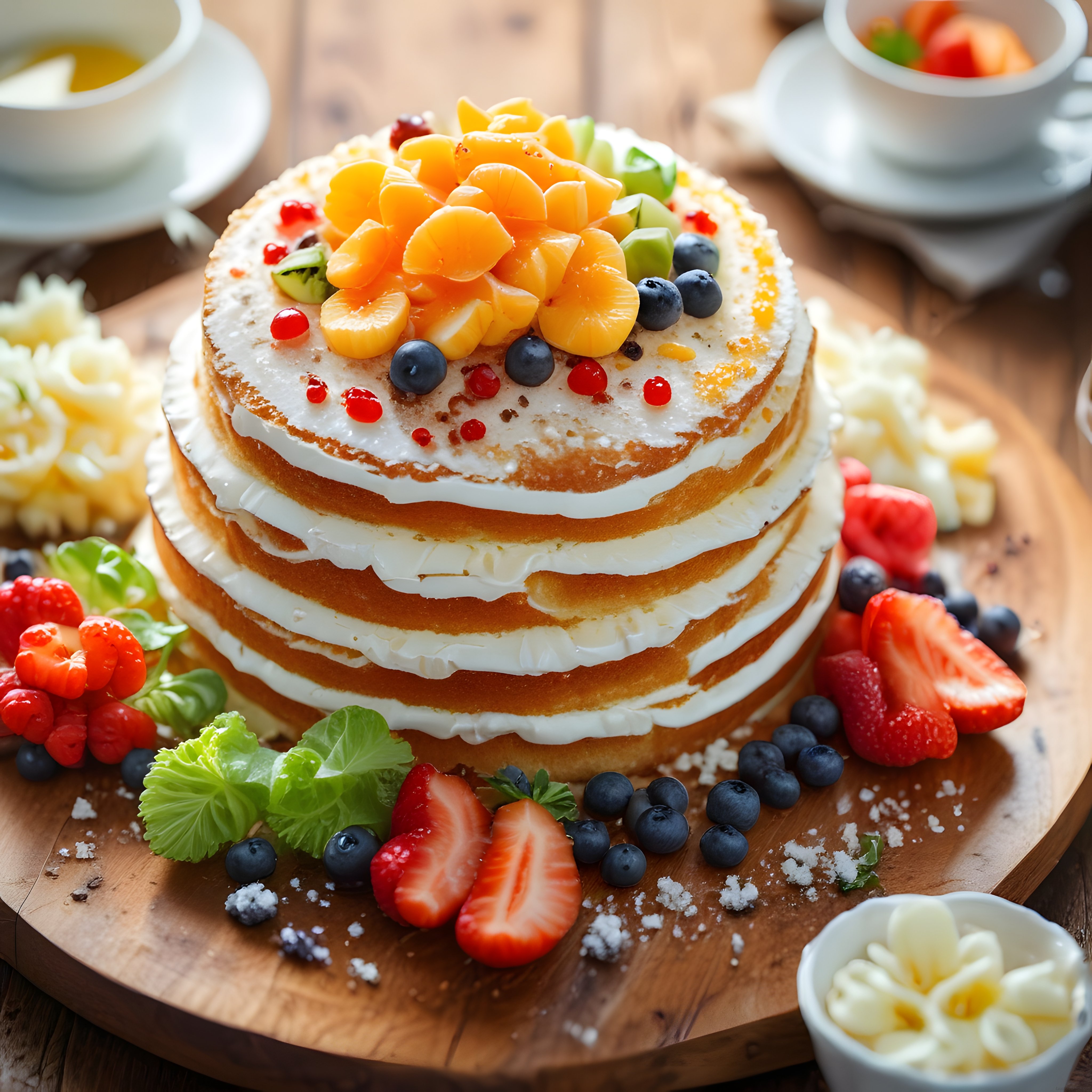 Taze meyveli katlı pasta sunum, çilekli kremalı naked cake ve doğum günü tatlısı
