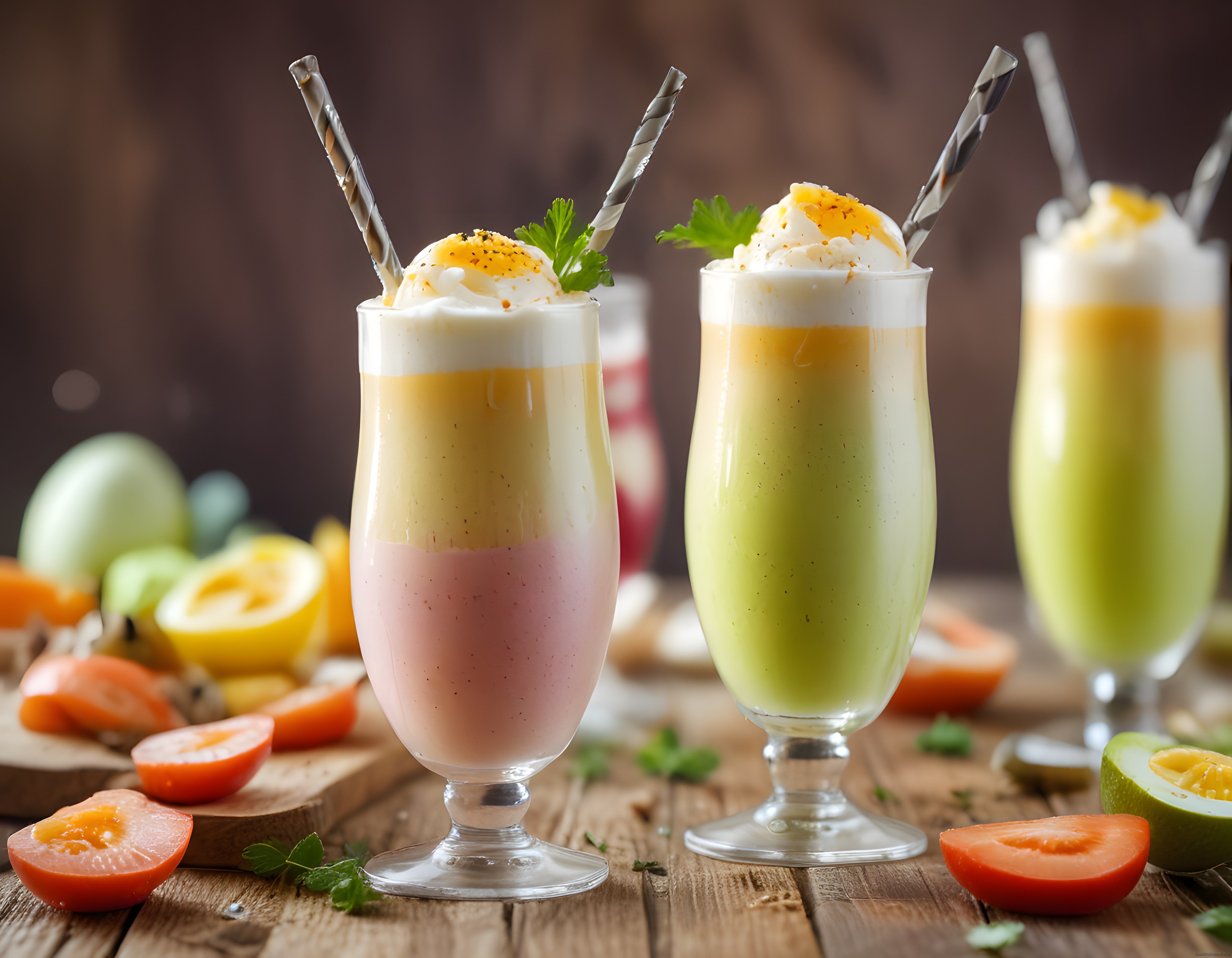 Taze Meyveli Renkli Katmanlı Milkshake Sunumu ve İçecek Tarifleri