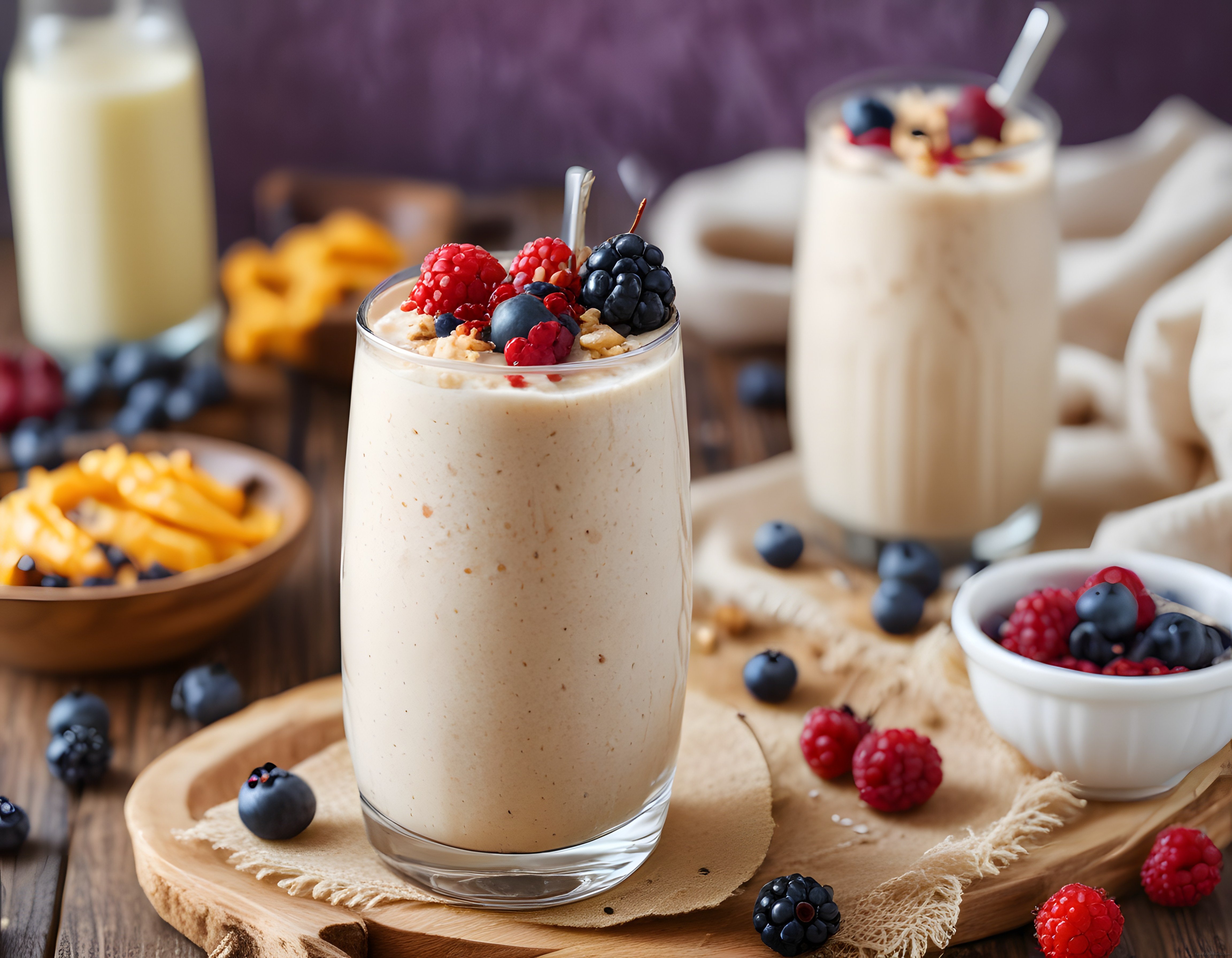 Taze Meyveli Smoothie Sunumu: Sağlıklı Kahvaltı ve Besleyici İçecek