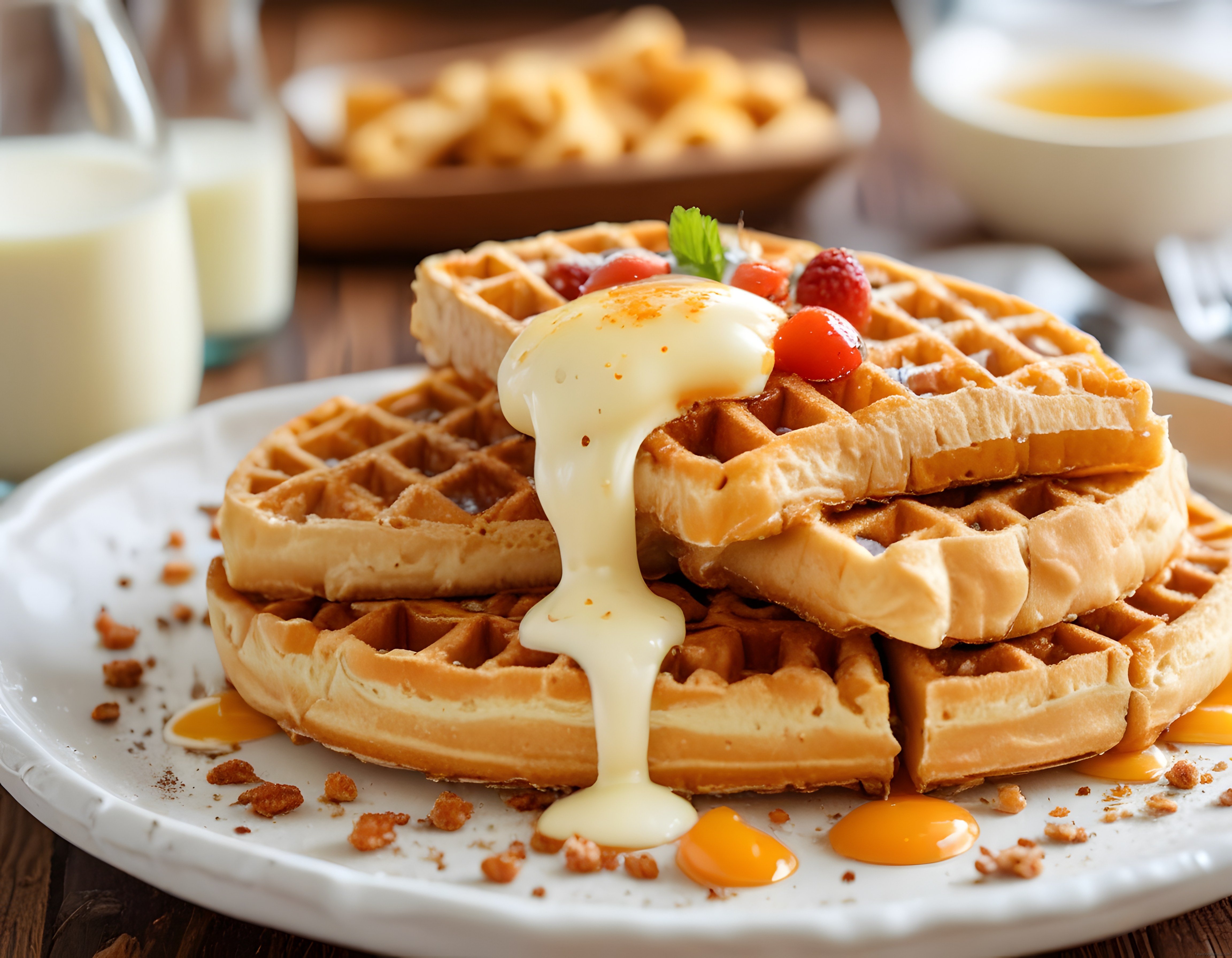 Taze Meyveli ve Eritilmiş Krema Soslu Waffle ile Leziz Bir Kahvaltı Keyfi