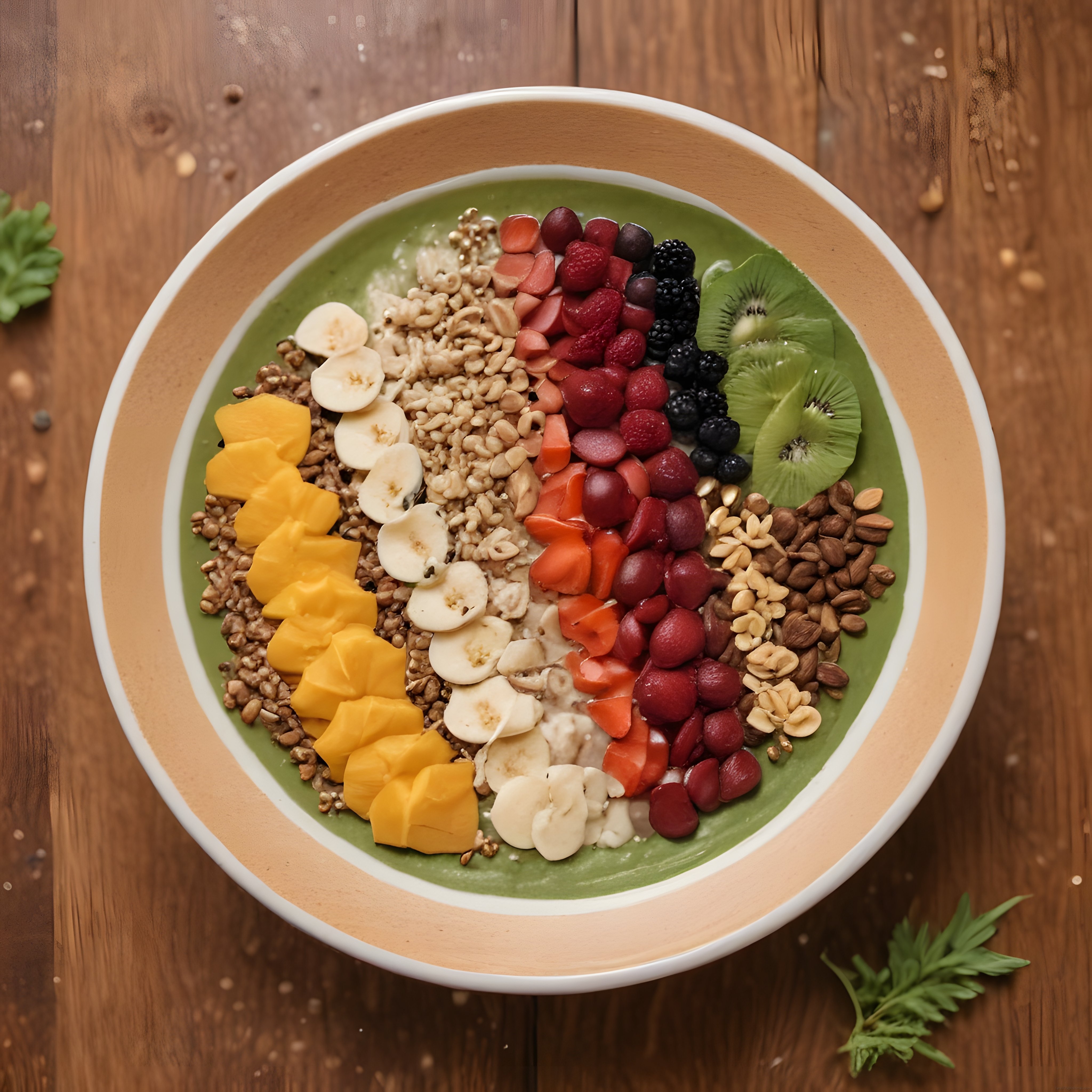 Taze Meyveli ve Granolalı Sağlıklı Yeşil Smoothie Bowl Kahvaltısı
