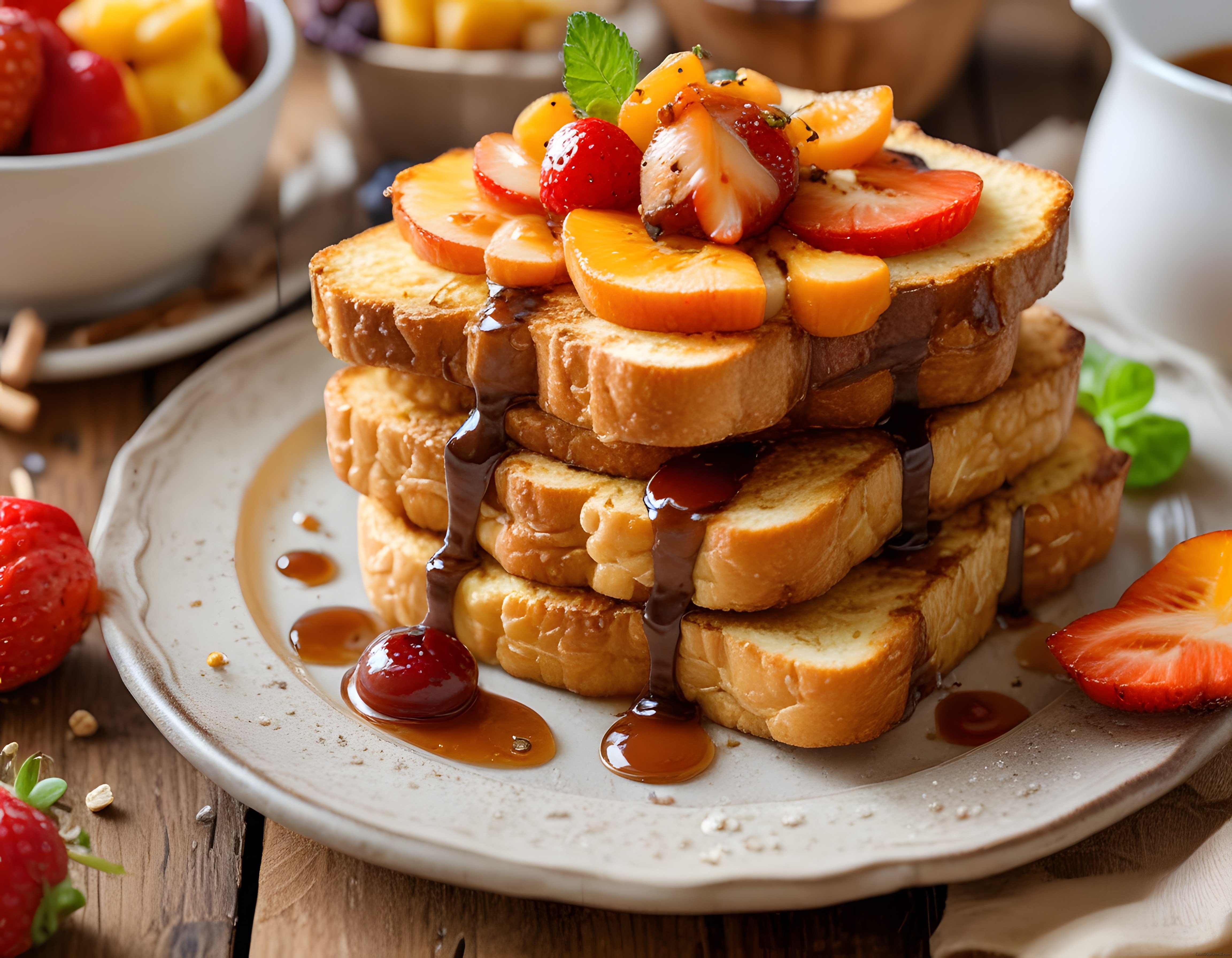 Taze Meyveli ve Karamel Soslu French Toast: Kahvaltıya Lezzet Şöleni