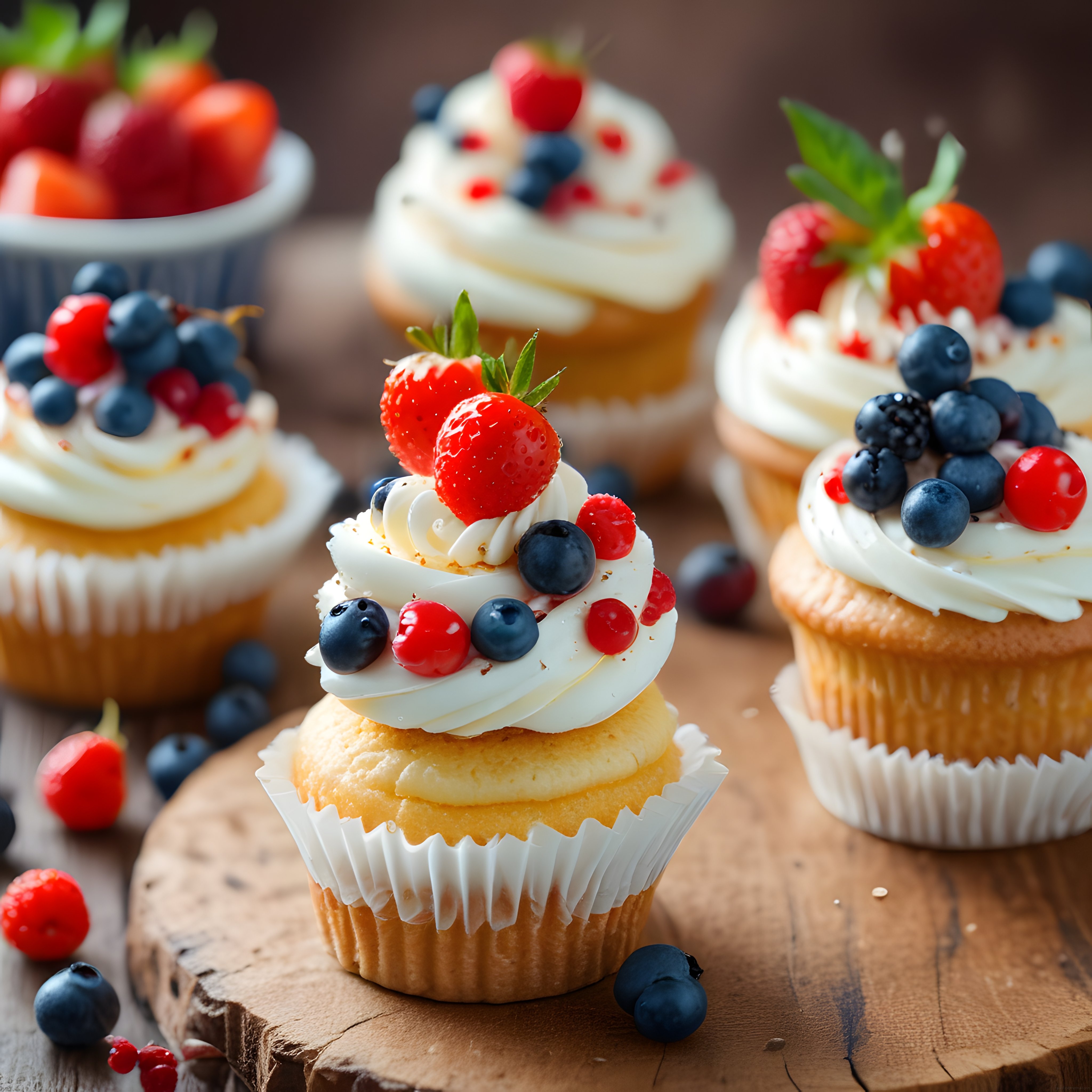 Taze Meyveli ve Kremalı Cupcake: Orman Meyveli Tatlı Sunumu