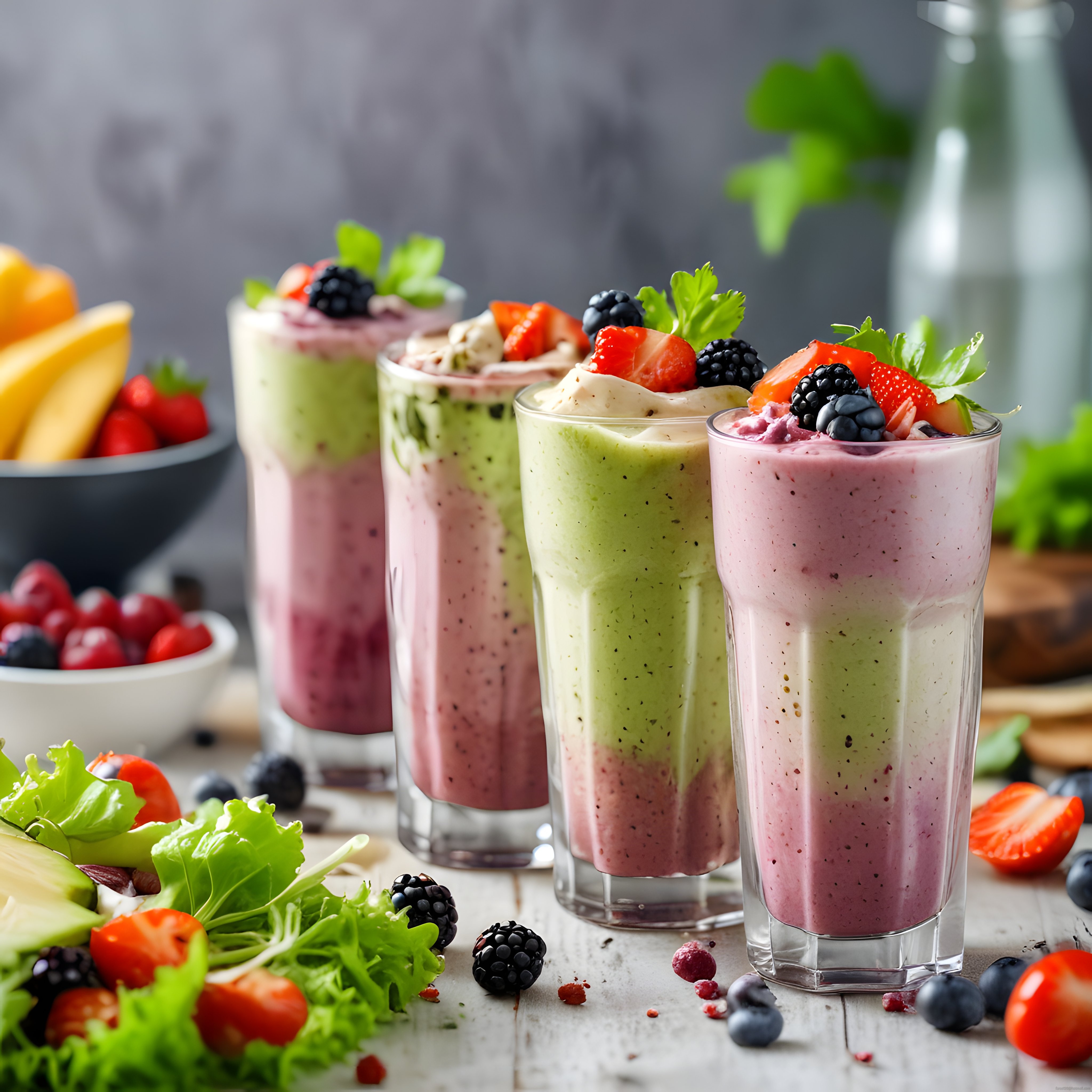 Taze Meyveli ve Yeşillikli Katmanlı Smoothie Bardakları ile Sağlıklı Başlangıç