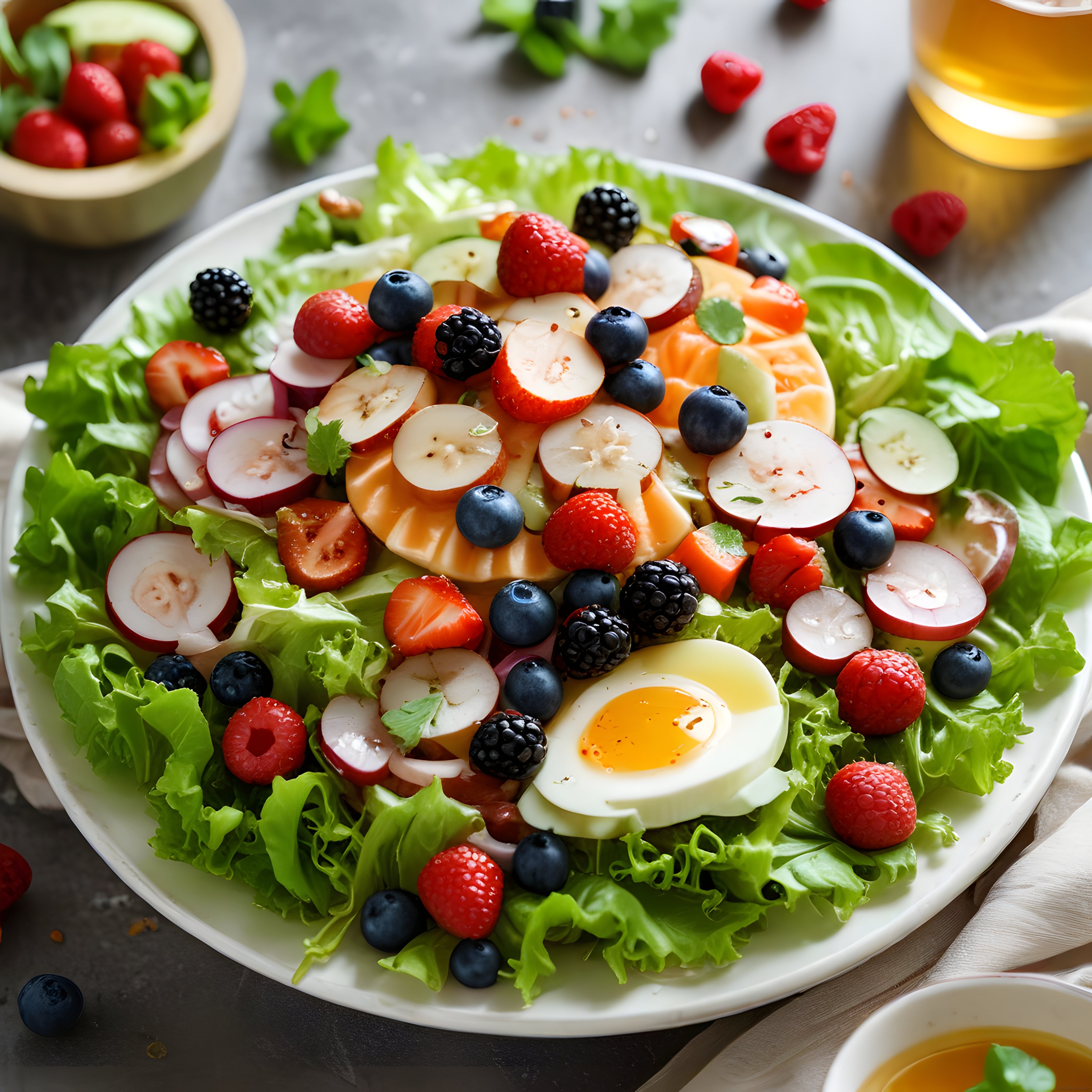Taze Meyveli ve Yumurtalı Renkli Sağlıklı Salata Sunumu ve Tarif Önerisi
