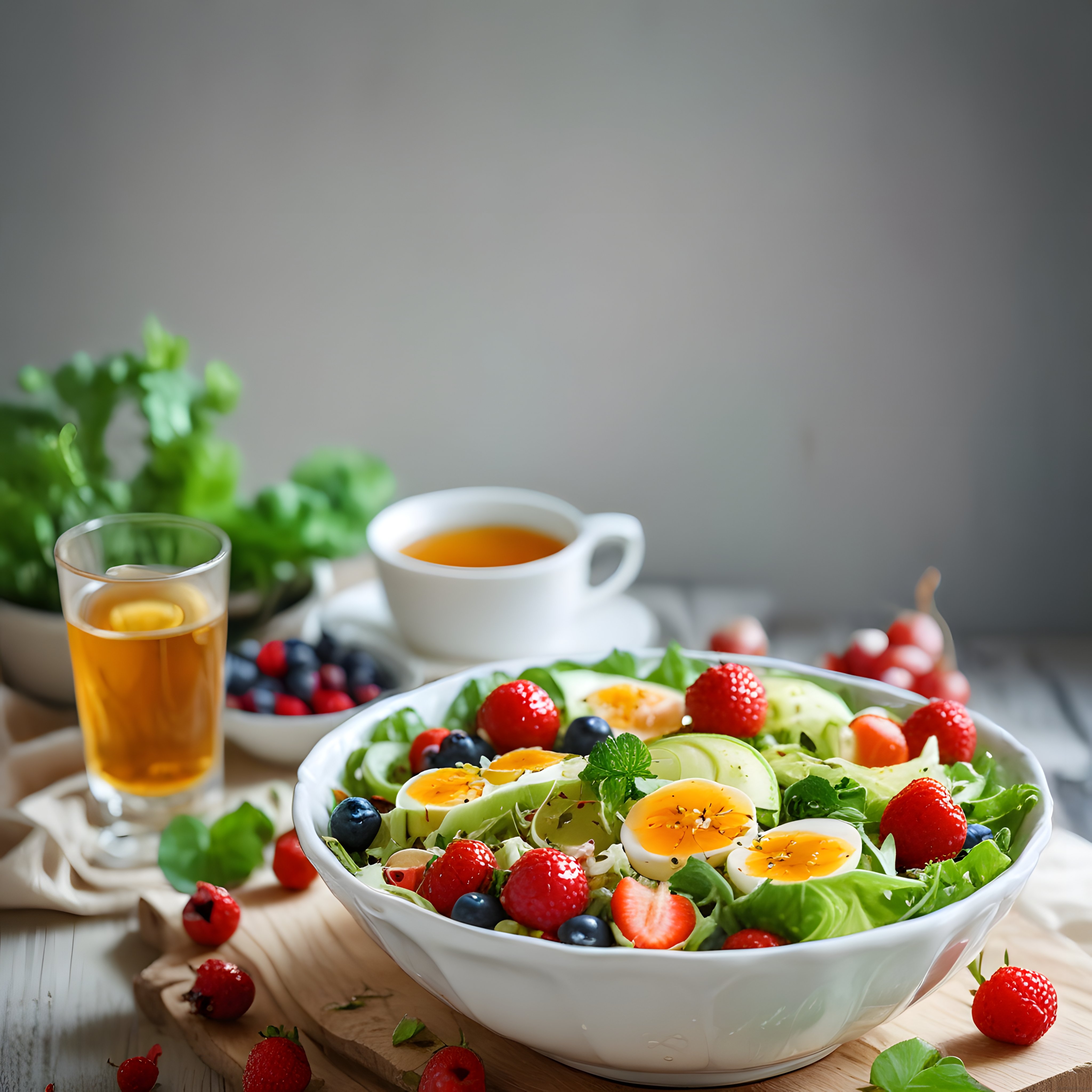 Taze Meyveli ve Yumurtalı Sağlıklı Salata Kasesi: Renkli Beslenme Önerisi
