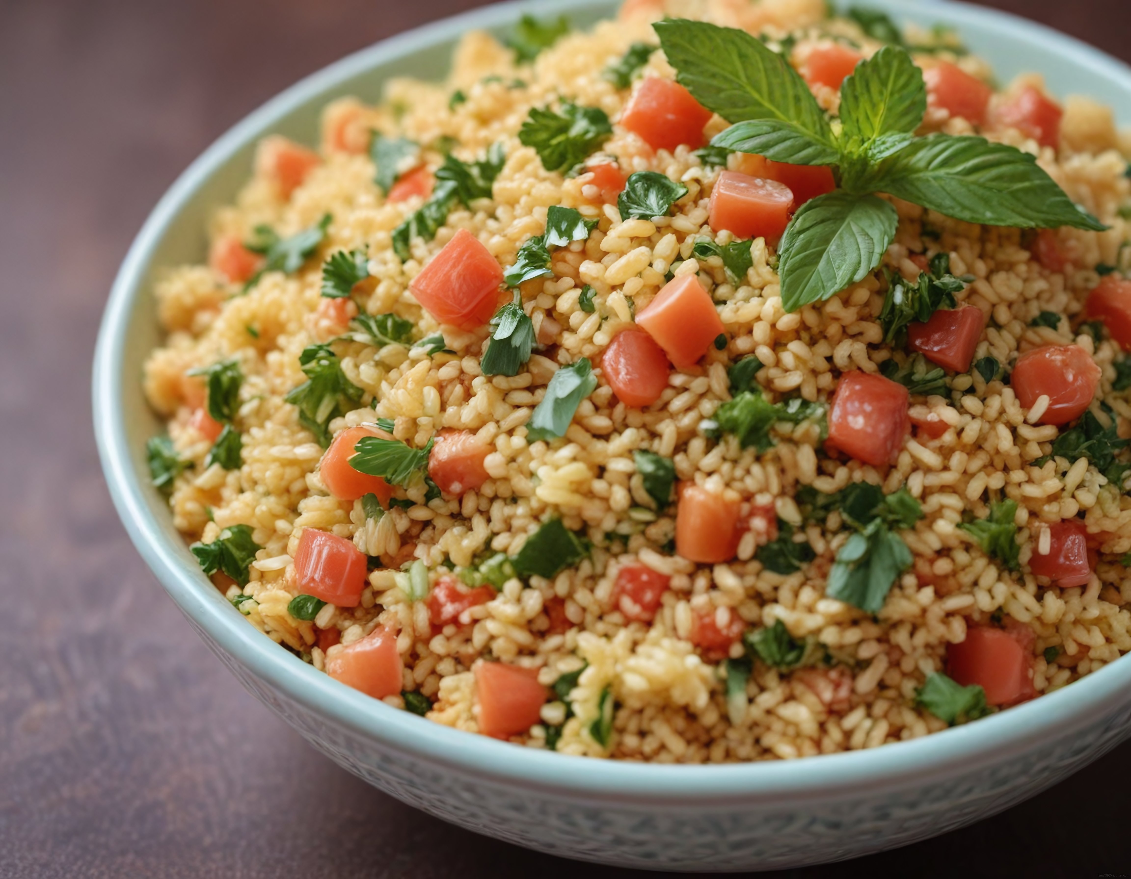 Taze Nane ve Maydanozlu Domatesli Bulgur Salatası Kase Sunumu Görseli