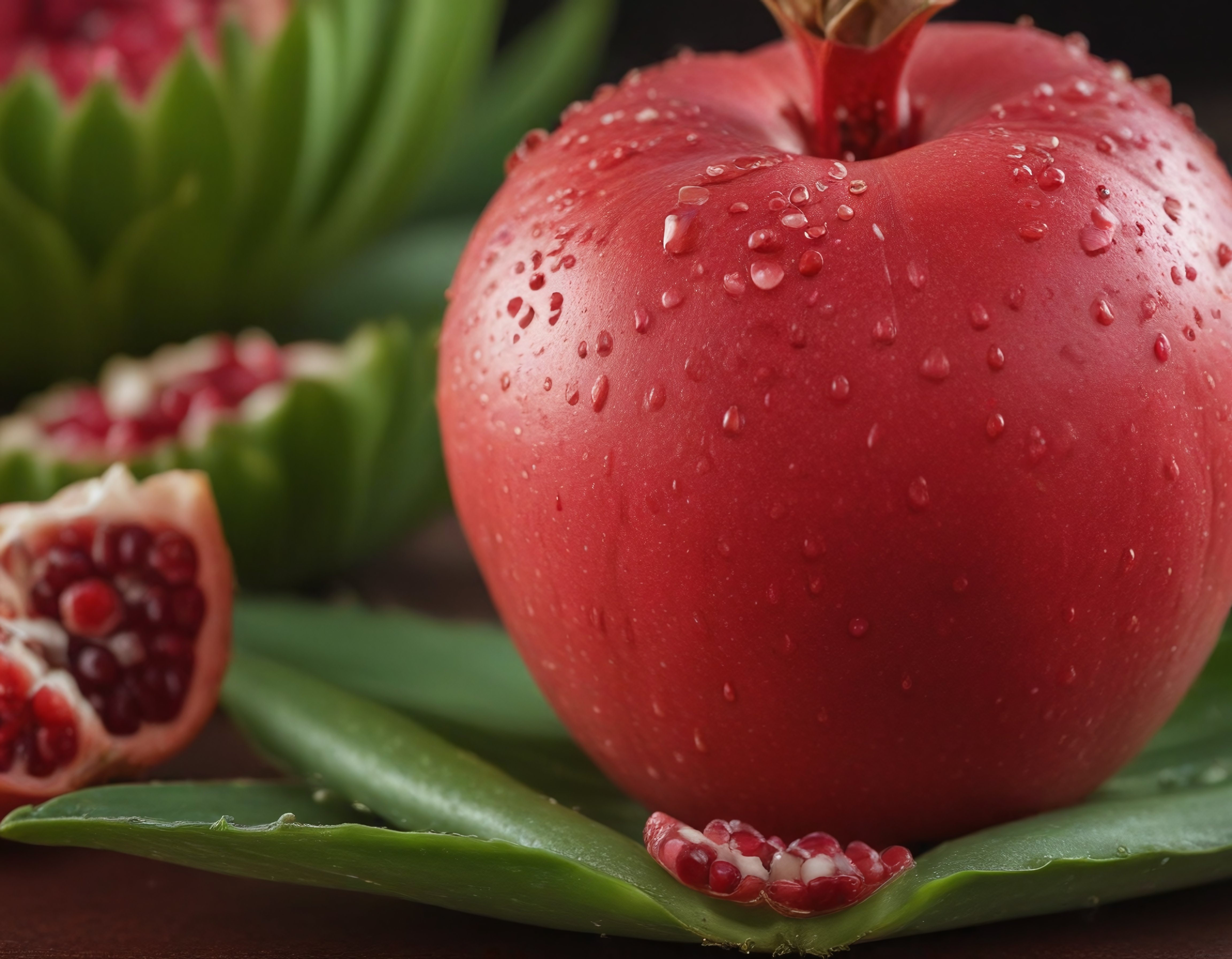 Taze Nar ve Aloe Vera Yaprağı ile Doğal ve Sağlıklı Makro Çekim