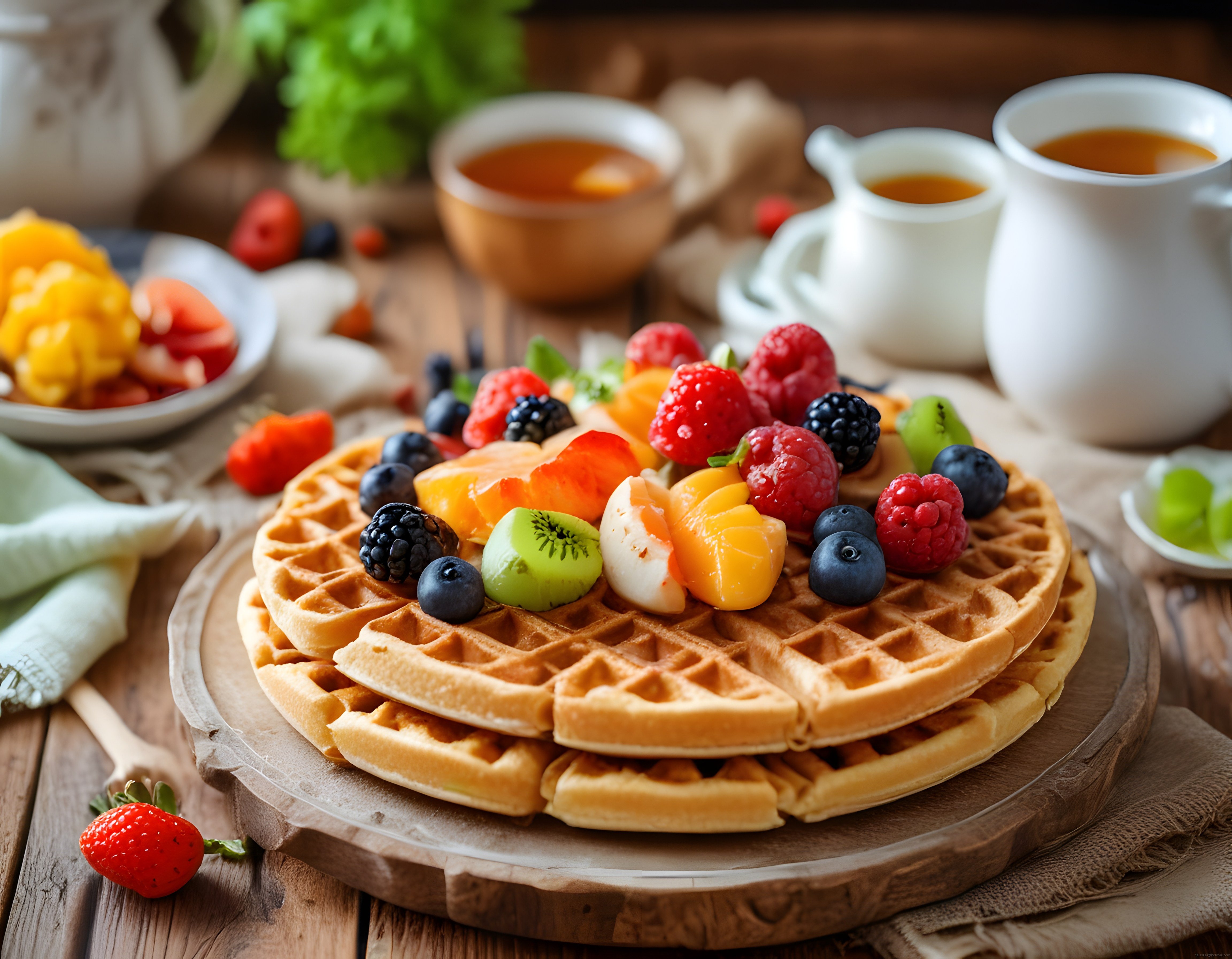 Taze Orman Meyveleri ve Ballı Waffle ile Hazırlanan Şık Kahvaltı Sunumu
