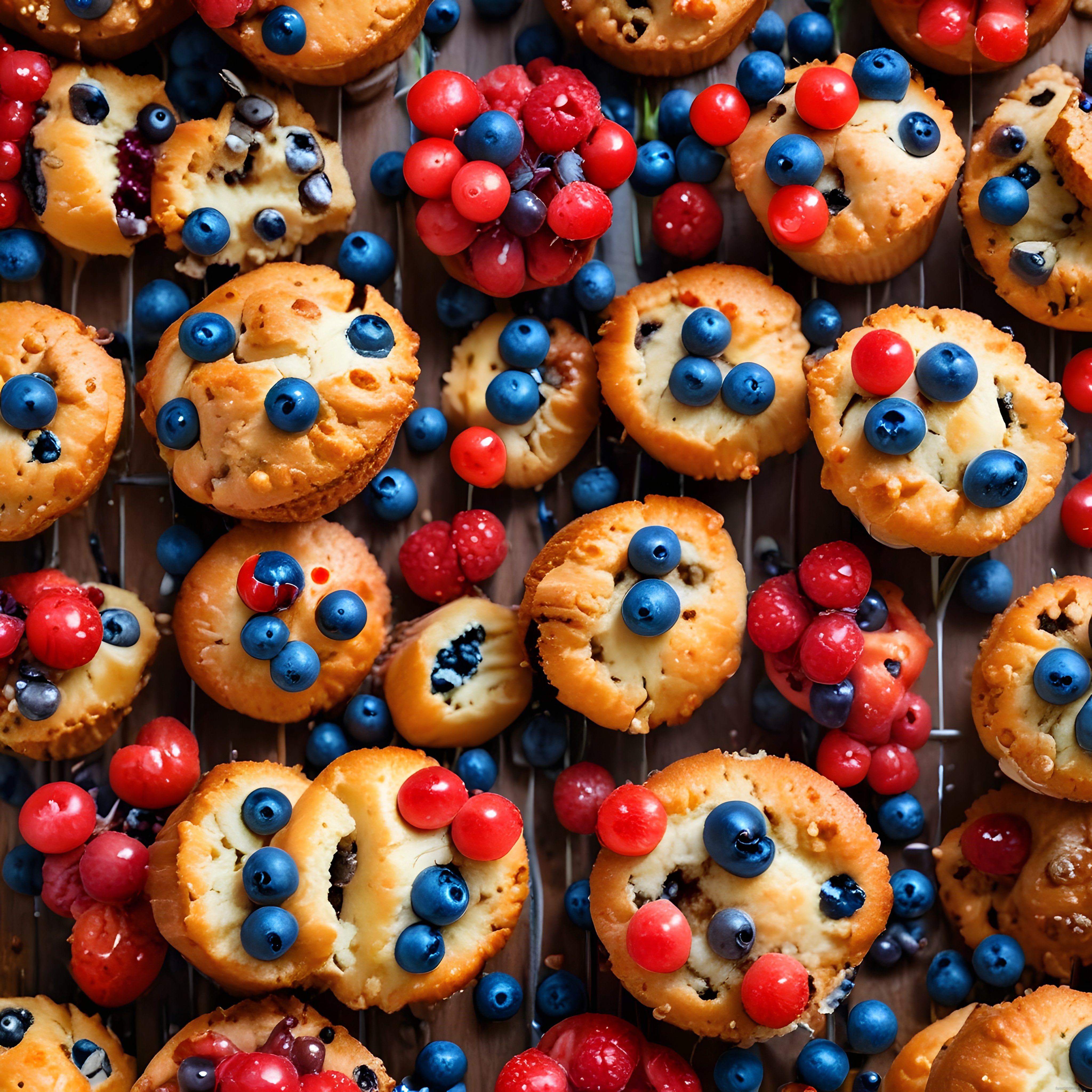 Taze Orman Meyveleriyle Süslenmiş Altın Rengi Ev Yapımı Muffinler