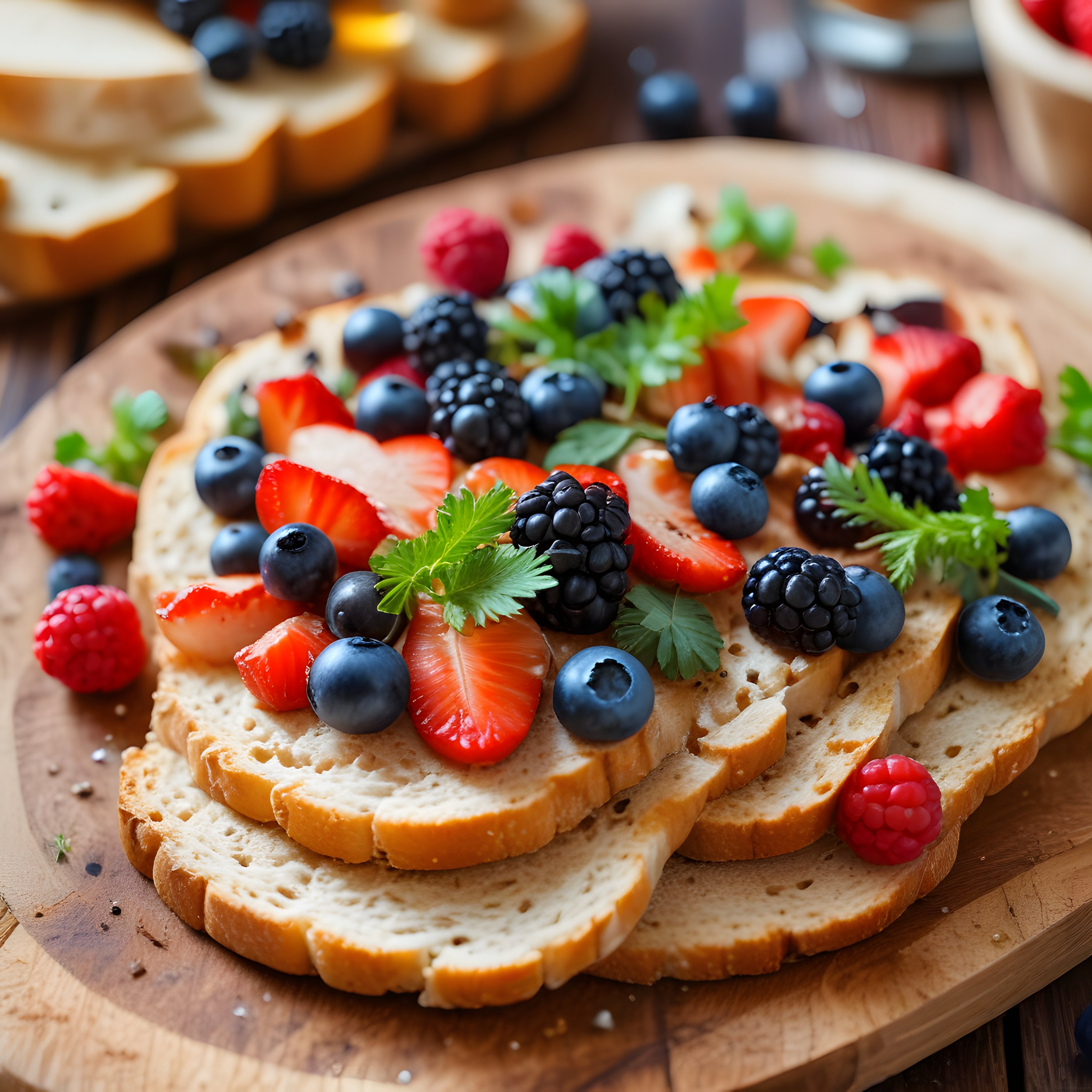 Taze Orman Meyveleriyle Süslenmiş Bruschetta ve Kahvaltılık Ekmek Dilimleri