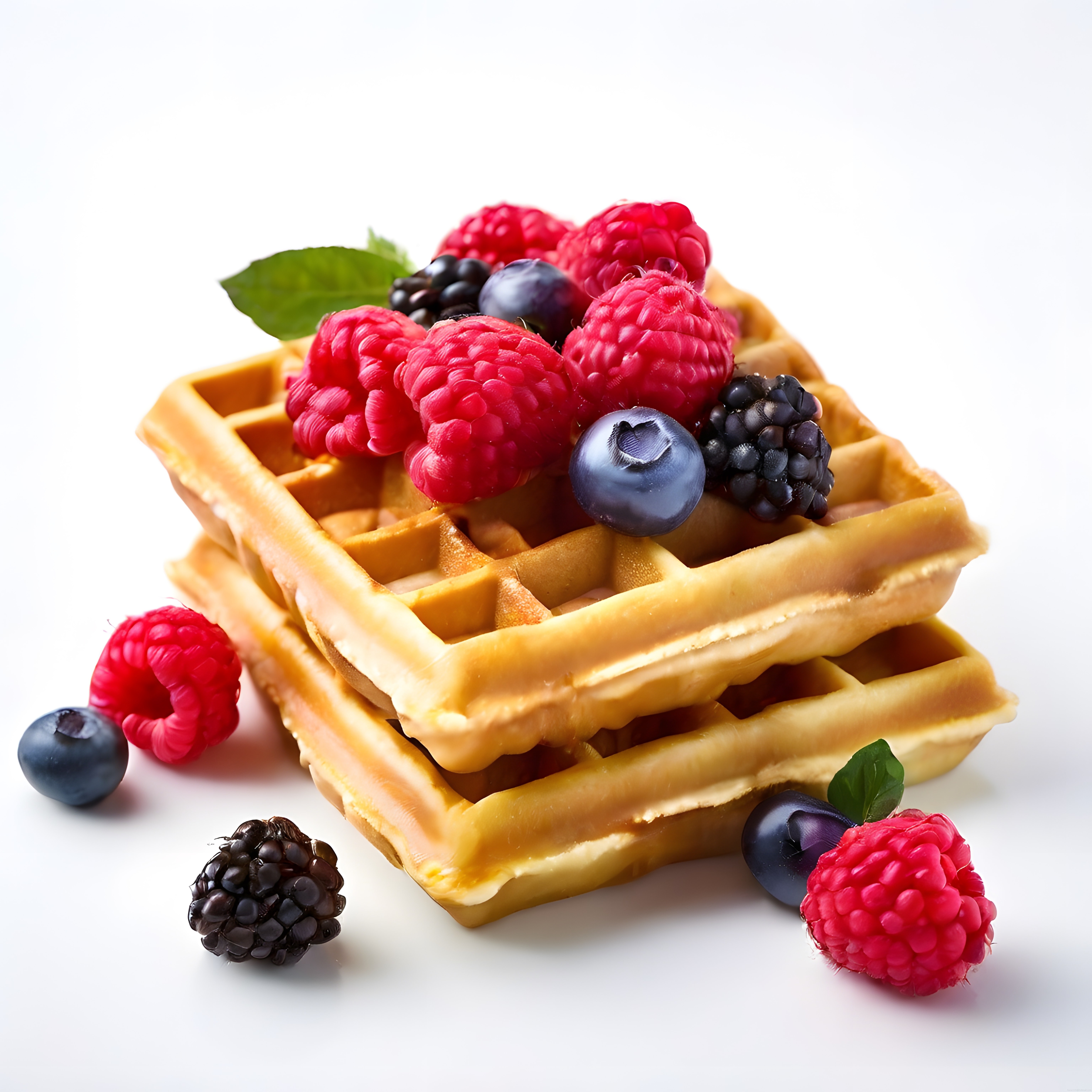 Taze Orman Meyveleriyle Süslenmiş Ev Yapımı Waffle Kahvaltı Tabağı