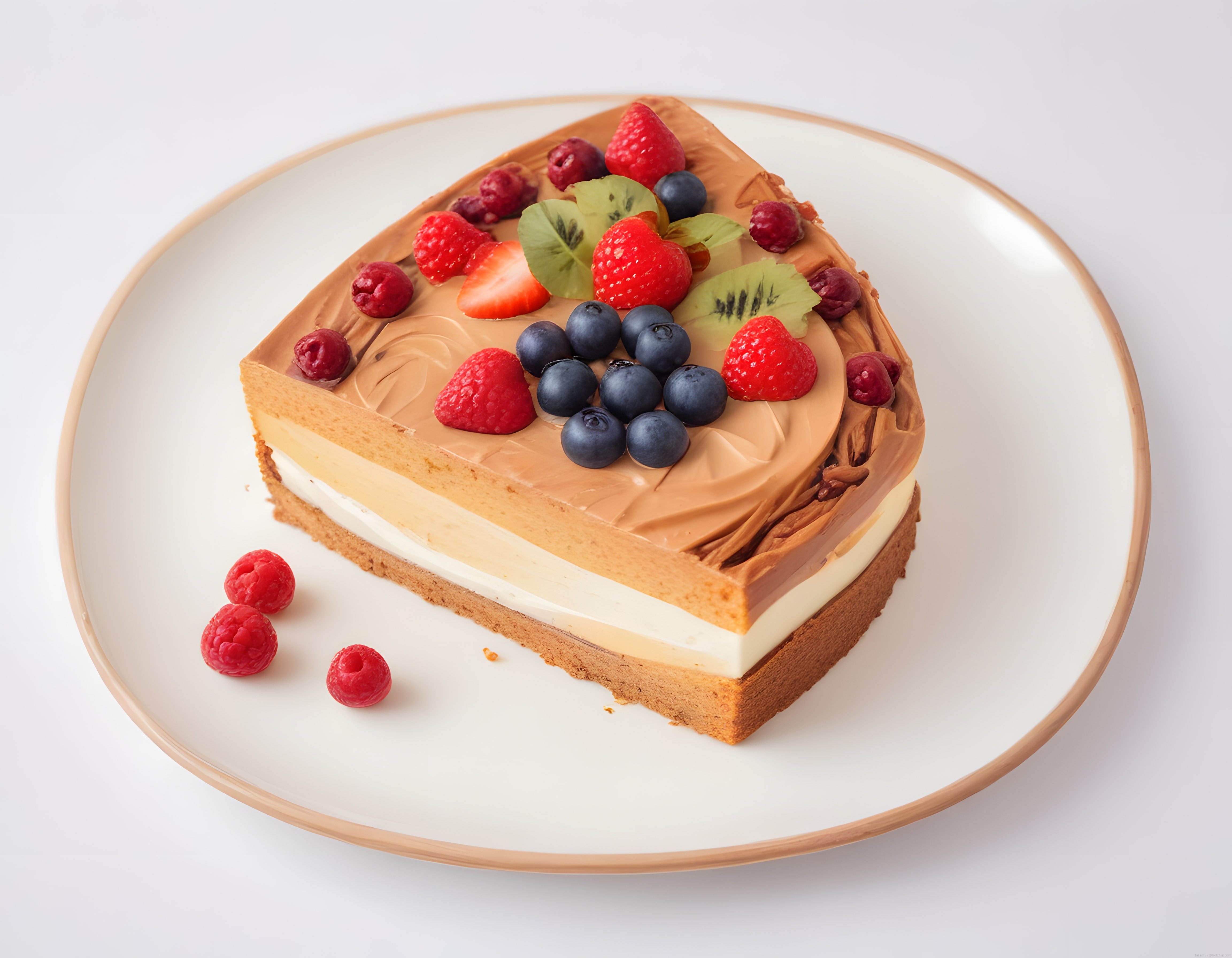 Taze Orman Meyveleriyle Süslenmiş Kremalı Cheesecake Dilimi