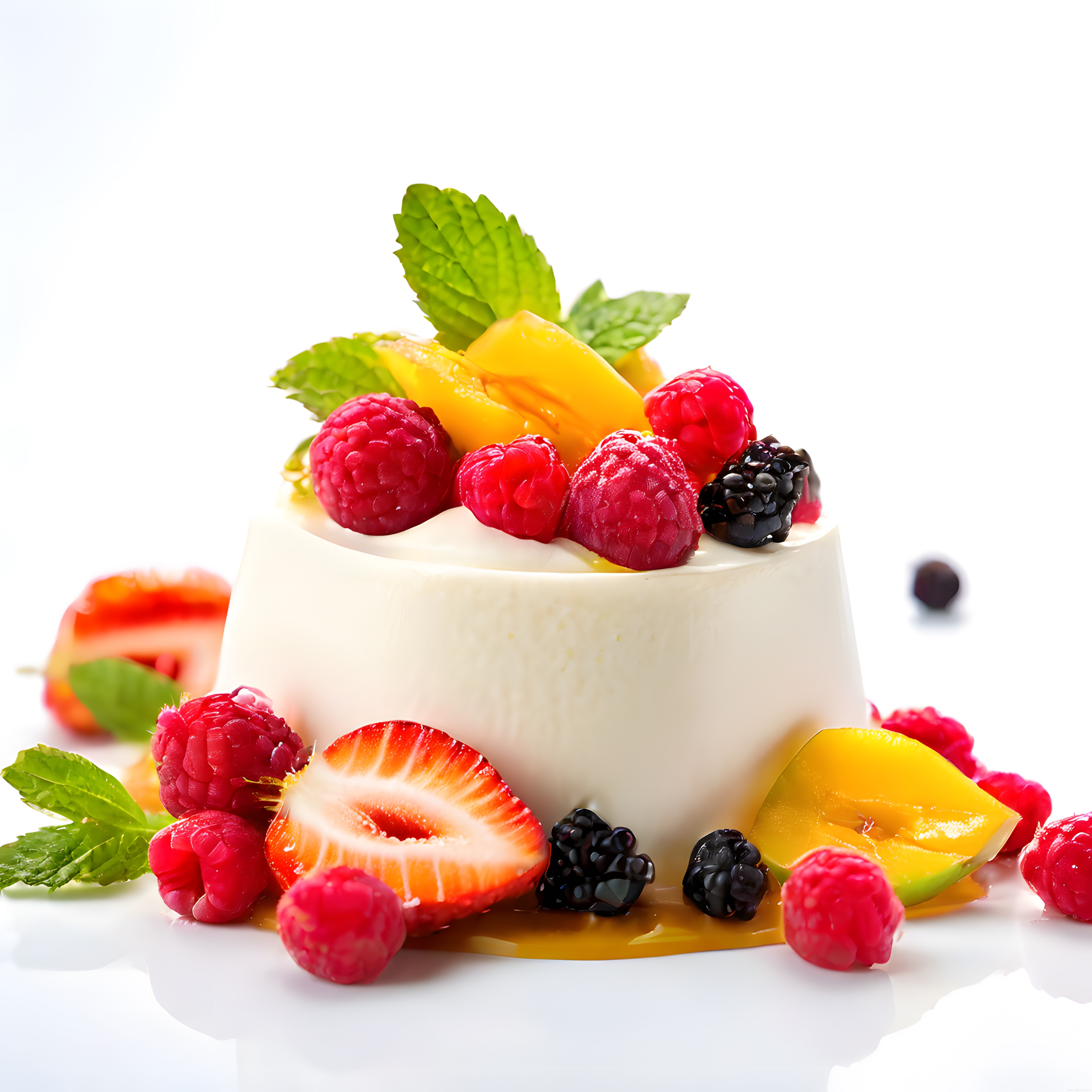 Taze Orman Meyveleriyle Süslenmiş Kremalı İtalyan Panna Cotta Tatlısı