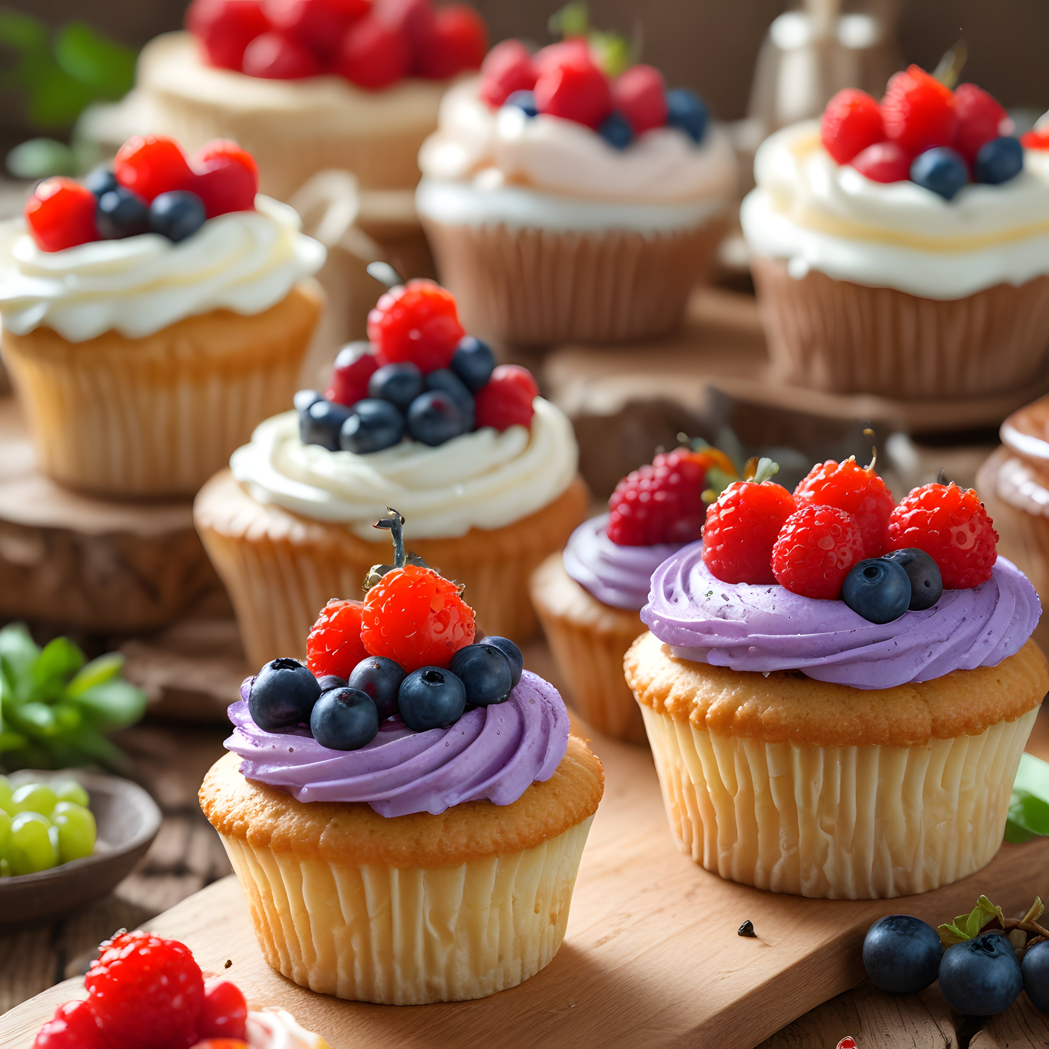 Taze Orman Meyveleriyle Süslenmiş Renkli Cupcake'ler: Tatlı Bir Lezzet Şöleni