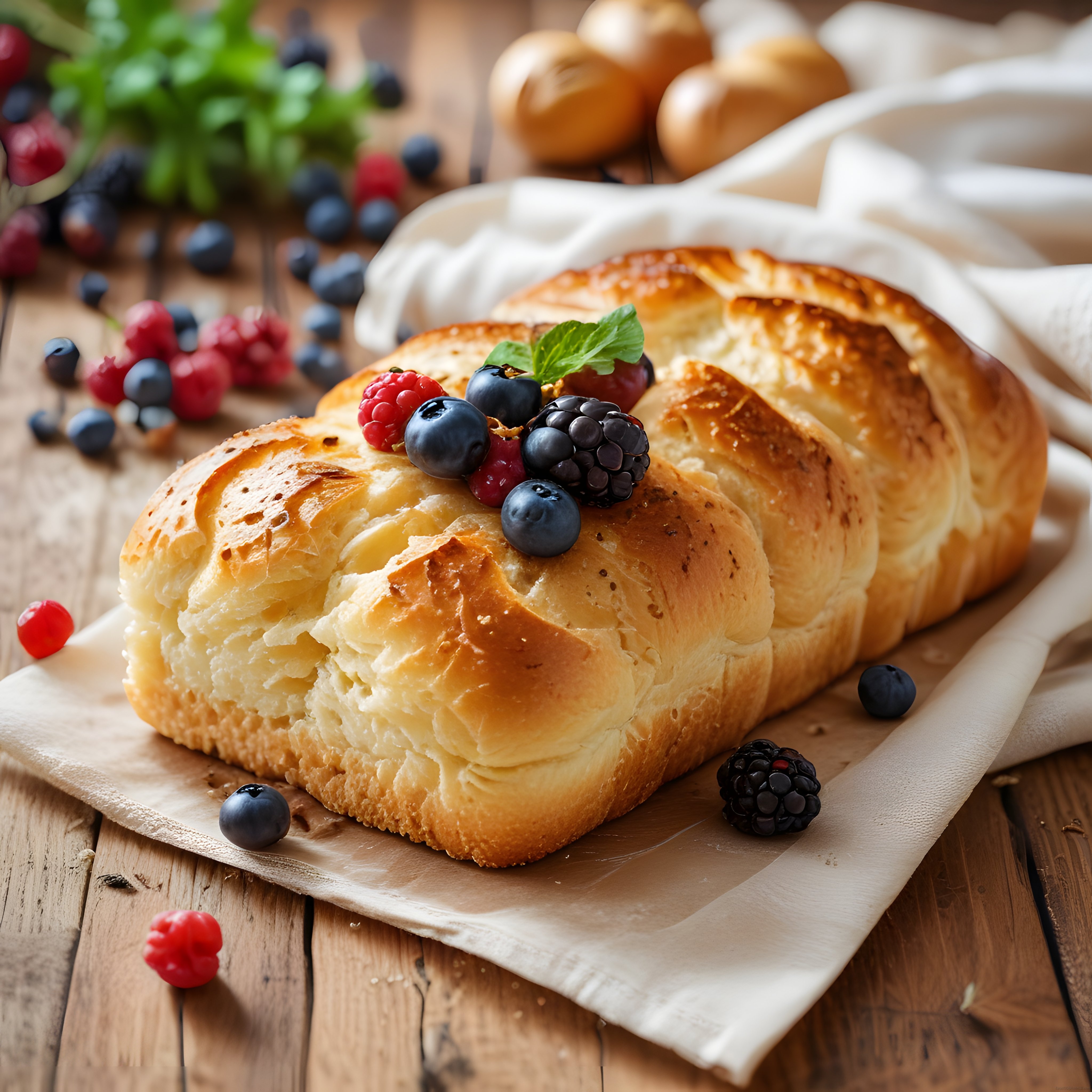 Taze Orman Meyveleriyle Süslenmiş Yumuşacık Kabarık Tatlı Çörek Taze Orman Meyveleriyle Süslenmiş Yumuşacık Kabarık Tatlı Çörek