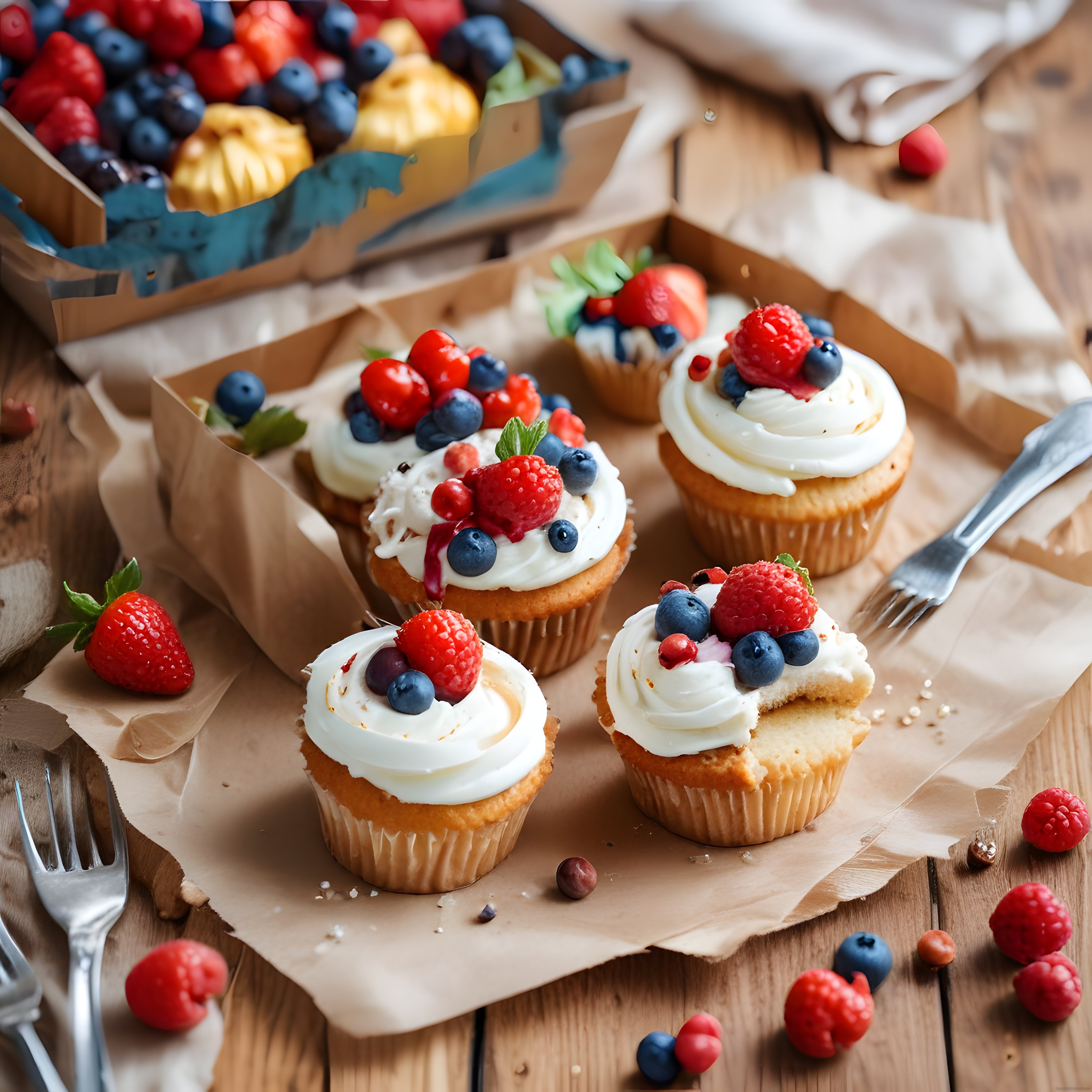 Taze Orman Meyveleriyle Süslü Kremalı Cupcake: Rustik Tatlı Sunum Fikirleri