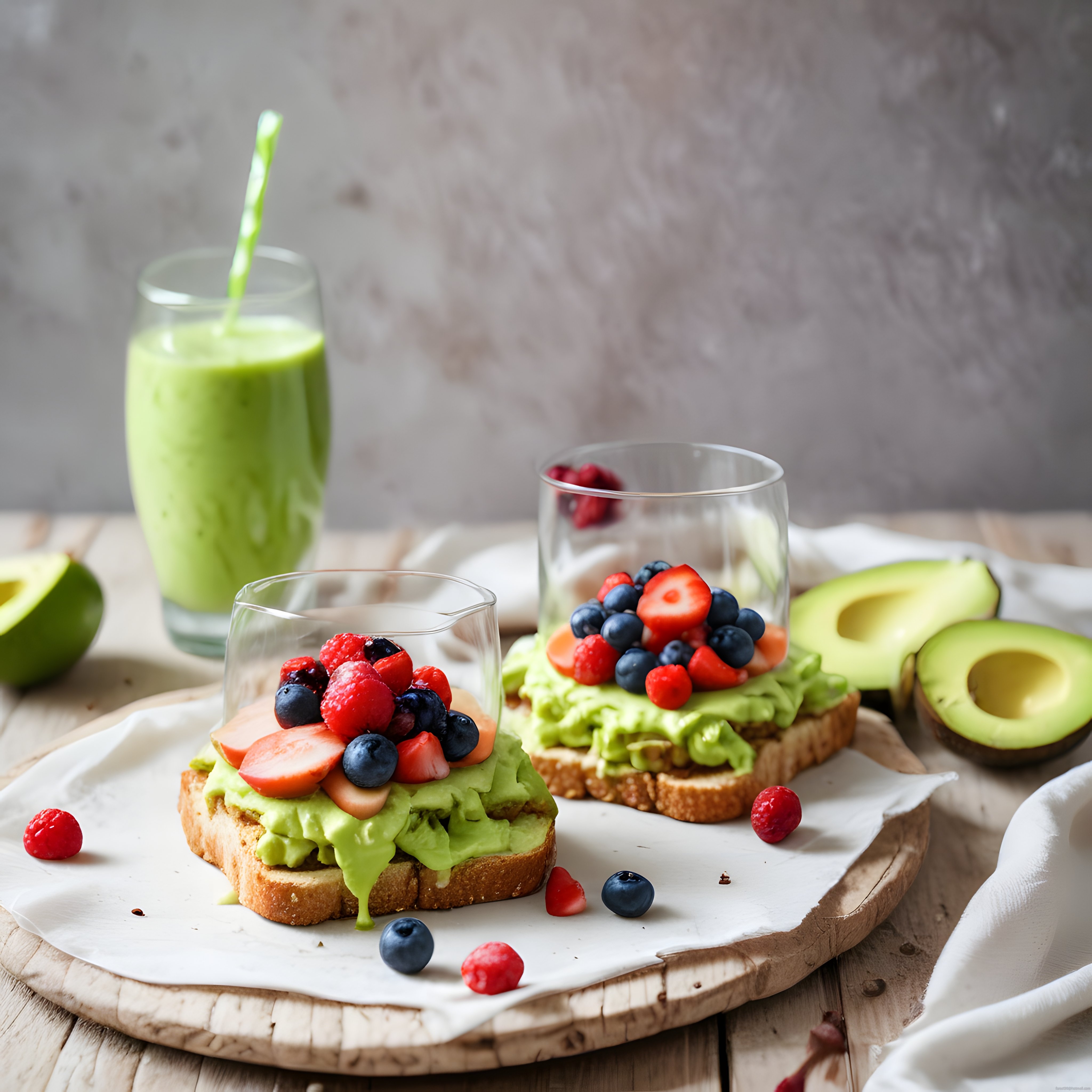 Taze Orman Meyveli Avokado Toast ve Yeşil Smoothie ile Kahvaltı Keyfi
