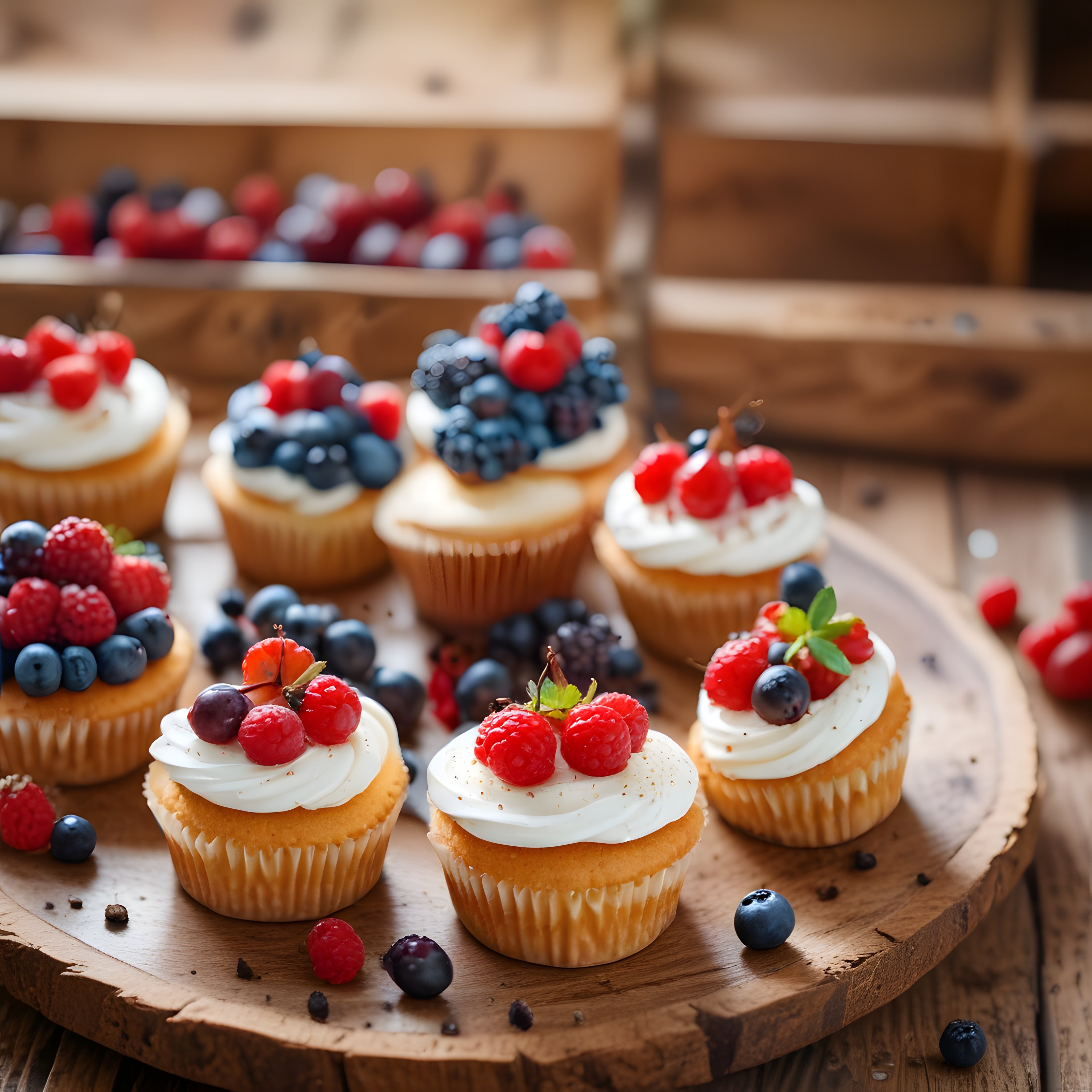 Taze Orman Meyveli Cupcake'ler: Krema ve Yaban Mersinli Şık Tatlı