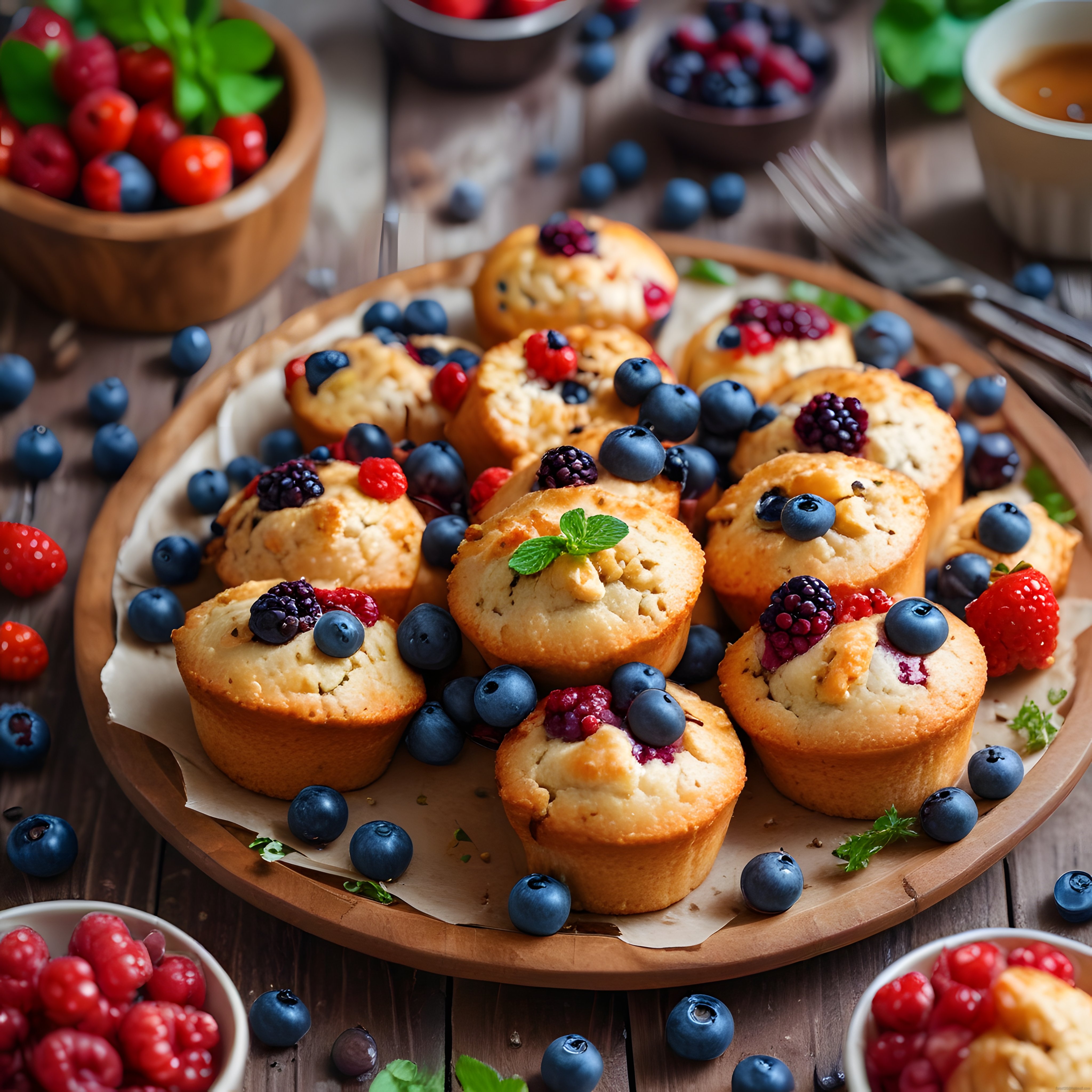Taze Orman Meyveli Ev Yapımı Muffinler: Rustik Sunum ve Lezzet Dolu Anlar