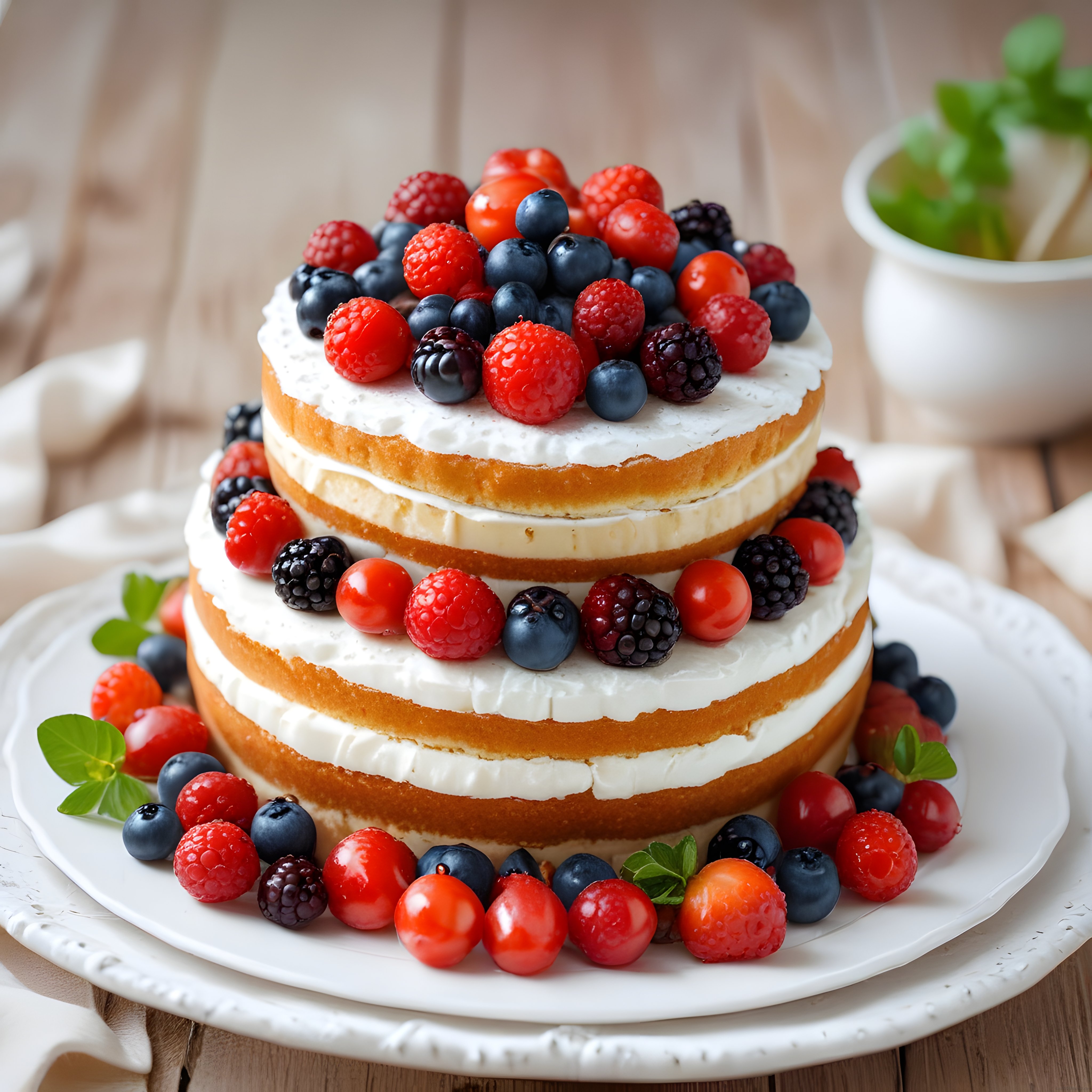 taze orman meyveli iki katlı naked cake: yaban mersinli krema sunumu