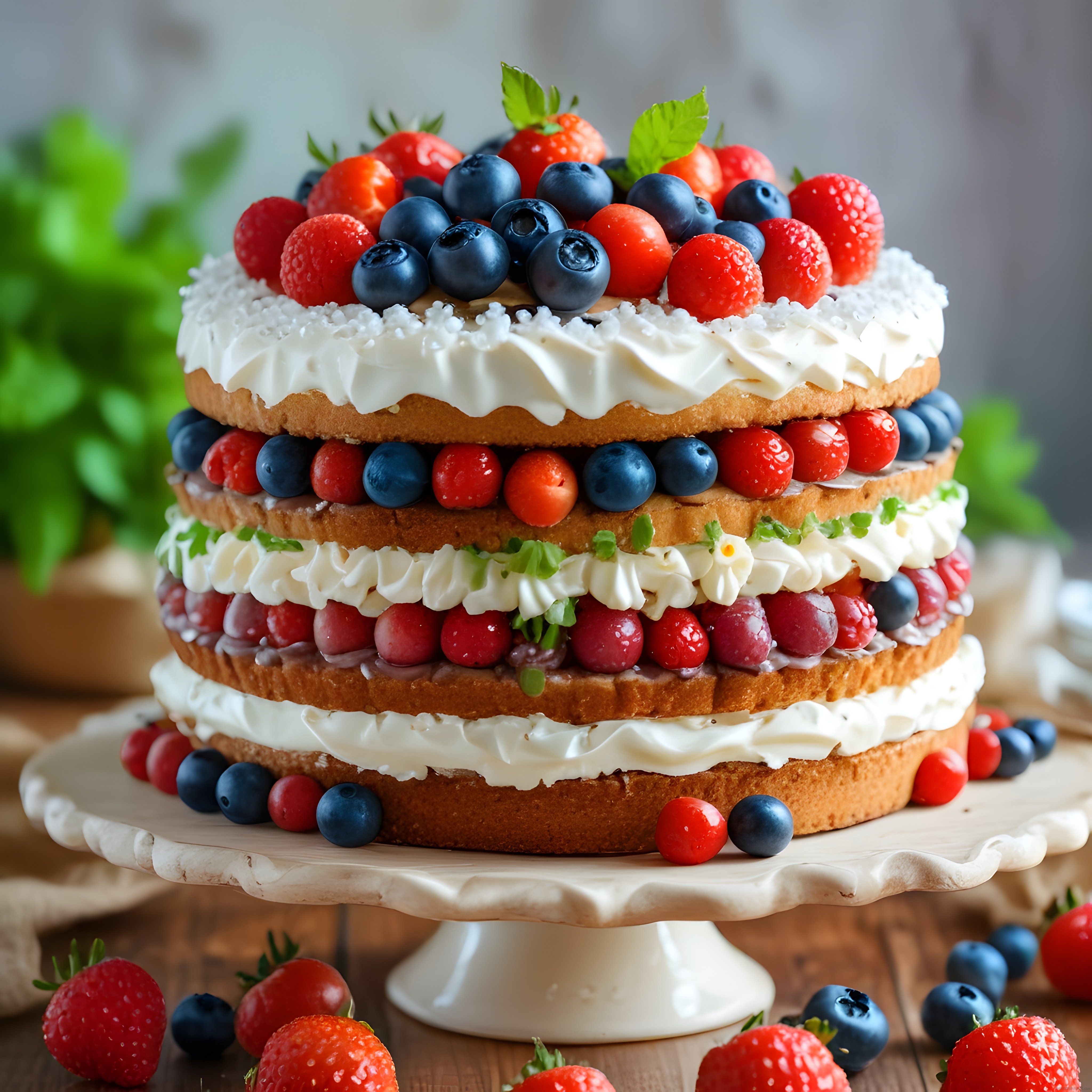Taze Orman Meyveli Katmanlı Pasta: Çilekli Yaban Mersinli Naked Cake