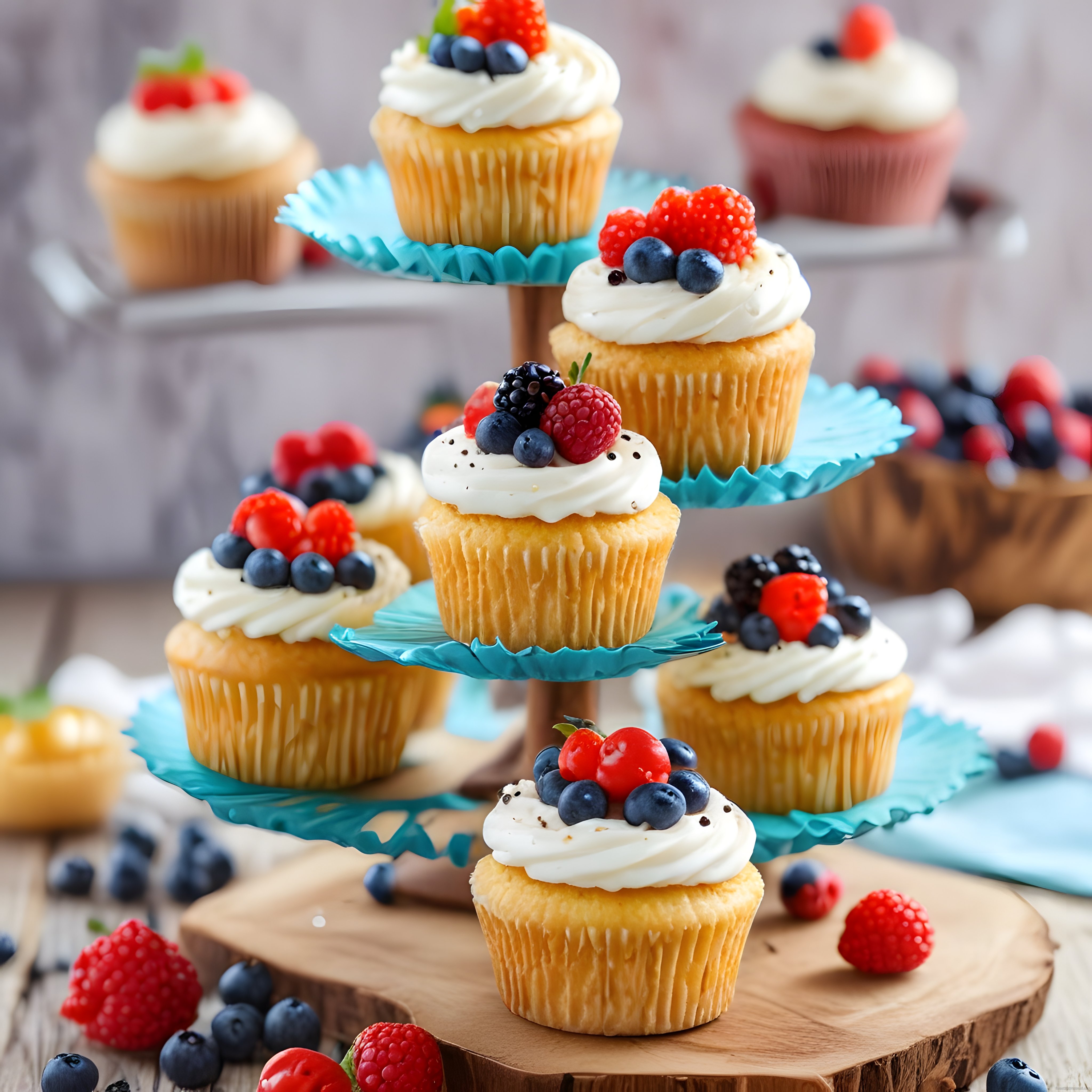 Taze Orman Meyveli Kremalı Cupcake'lerle Zarif Tatlı Masası Düzeni