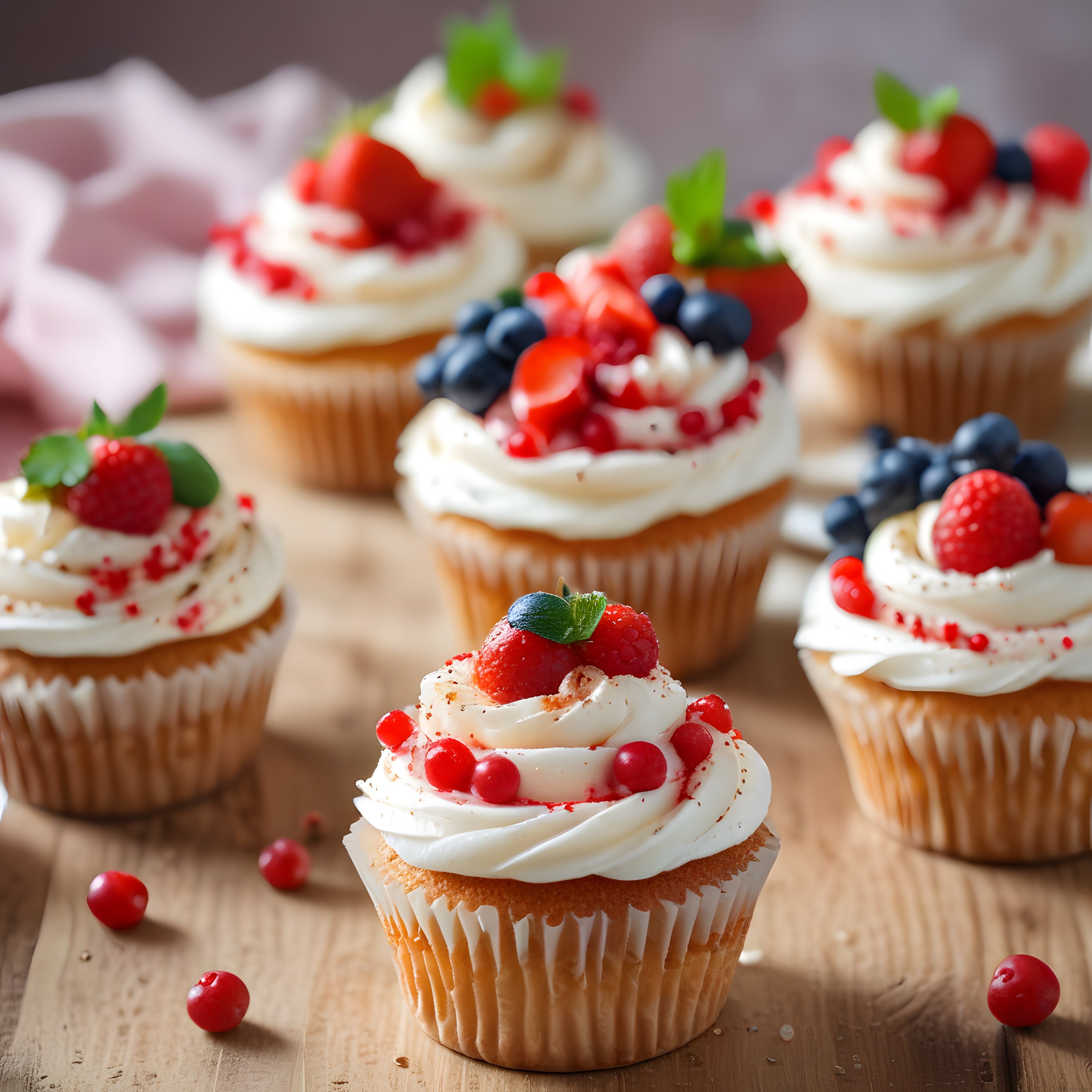 Taze Orman Meyveli ve Çilekli Kremalı Cupcake Sunumu ve Tarif İlhamı
