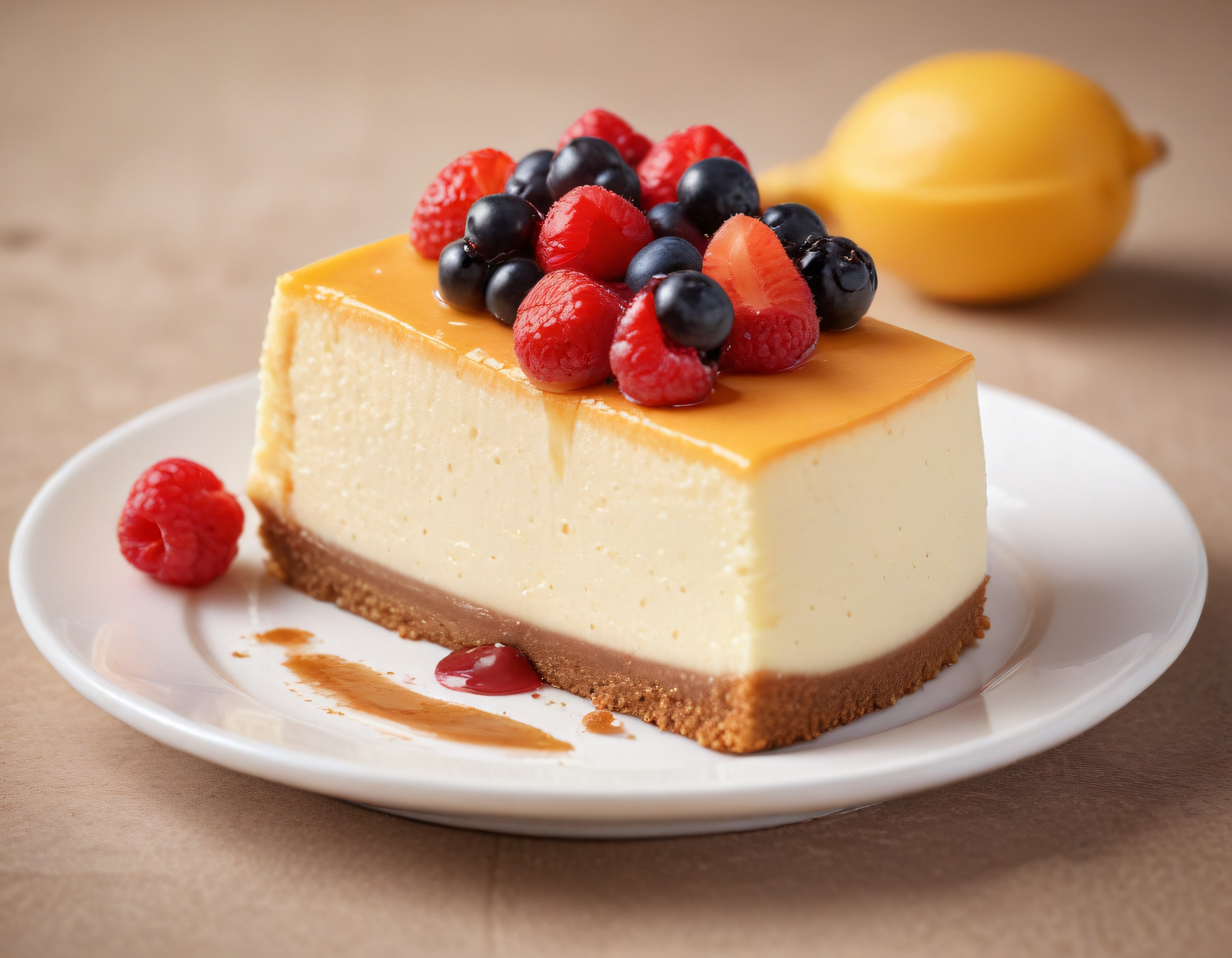 Taze Orman Meyveli ve Karamel Soslu Cheesecake Dilimi Tatlı Tutkunlarına