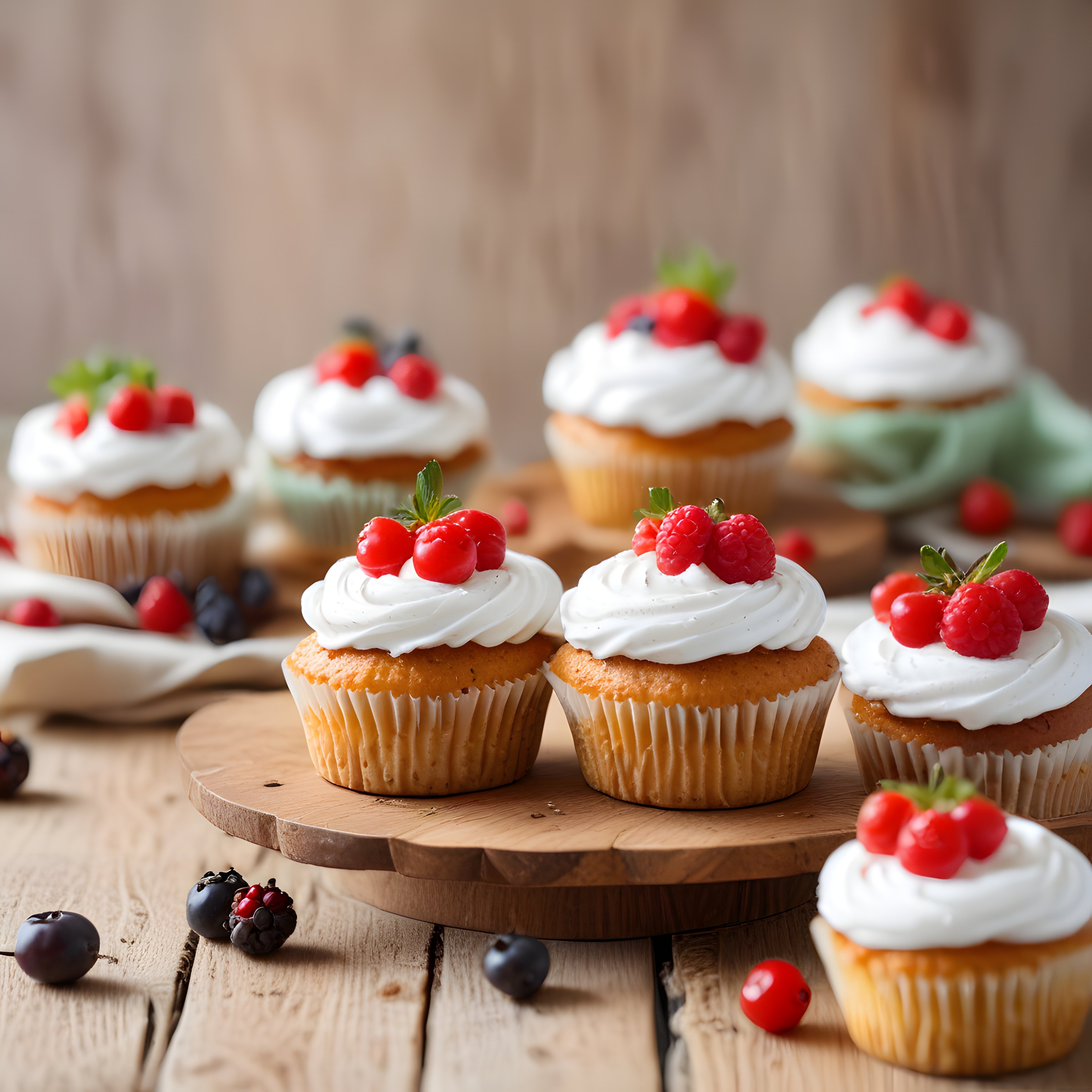 Taze Orman Meyveli ve Krema Süslemeli Cupcake'lerle Rustik Tatlı Keyfi